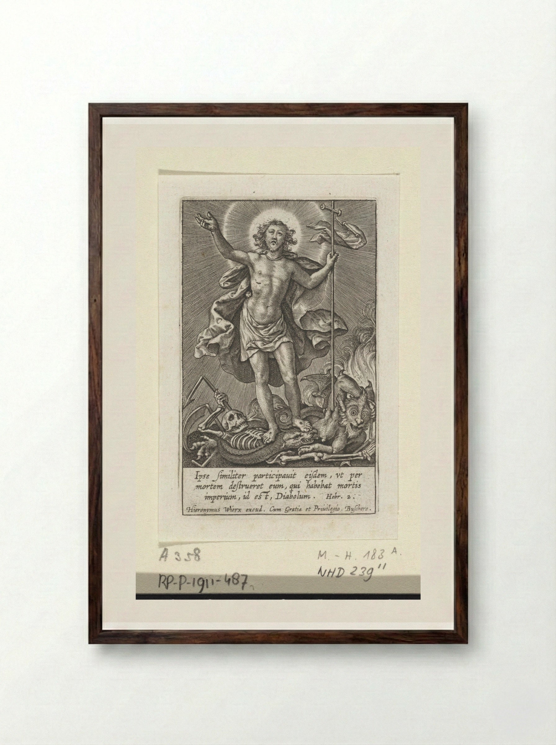 Triomferende Christus - Hieronymus Wierix - Framed Print Dark Wood