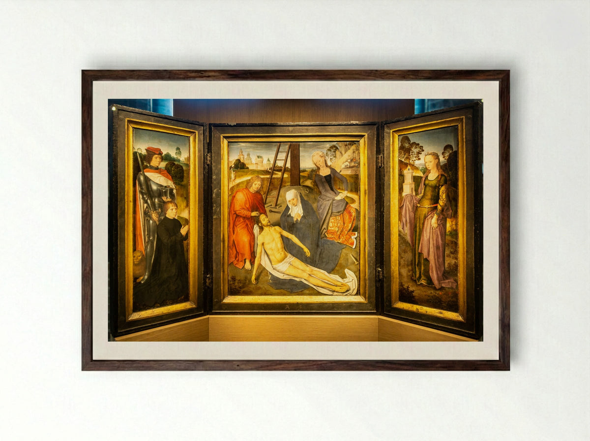 Triptych of Adriaan Reins - Hans Memling - Framed Print Dark Wood