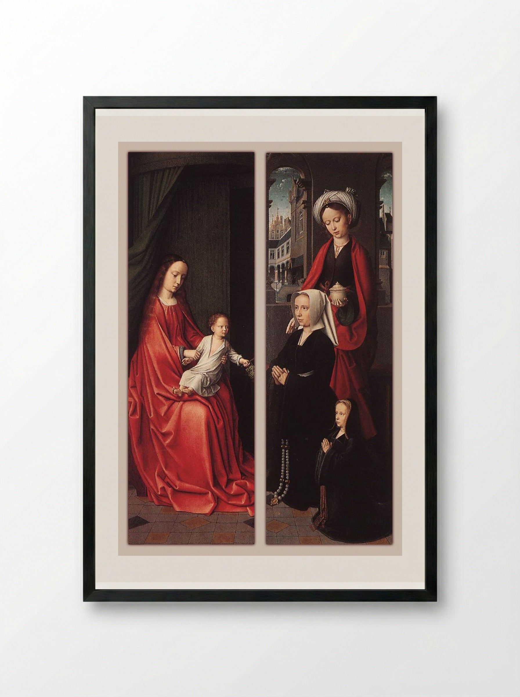 Triptych of Jan Des Trompes (rear of the wings) - Gerard David - Framed Print Black
