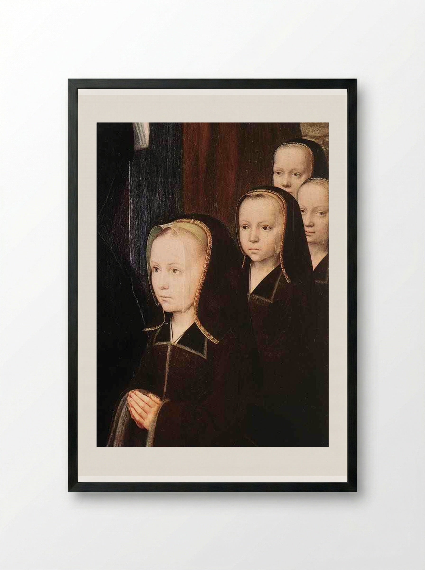 Triptych of Jean Des Trompes (side panels) - Gerard David - Framed Print Black