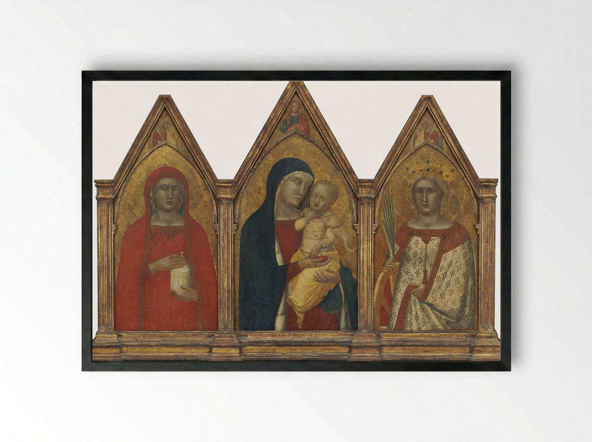 Triptych of the Madonna and Child with Saints - Pietro Lorenzetti - Framed Print Black