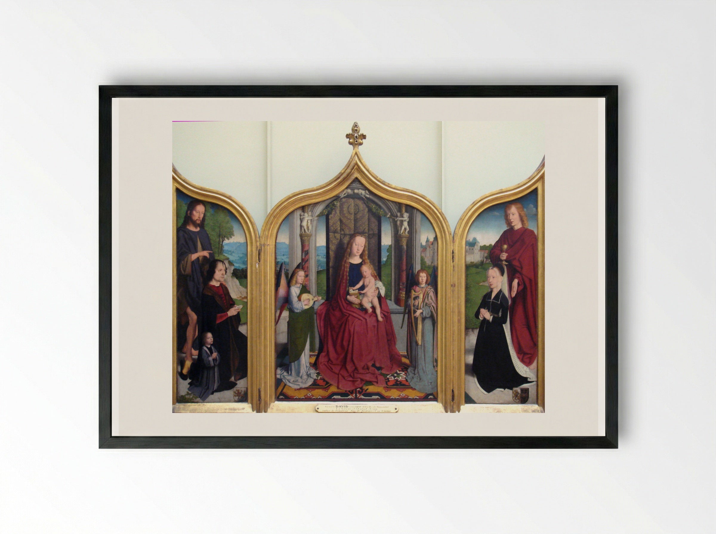 Triptych of the Sedano Family - Gerard David - Framed Print Black