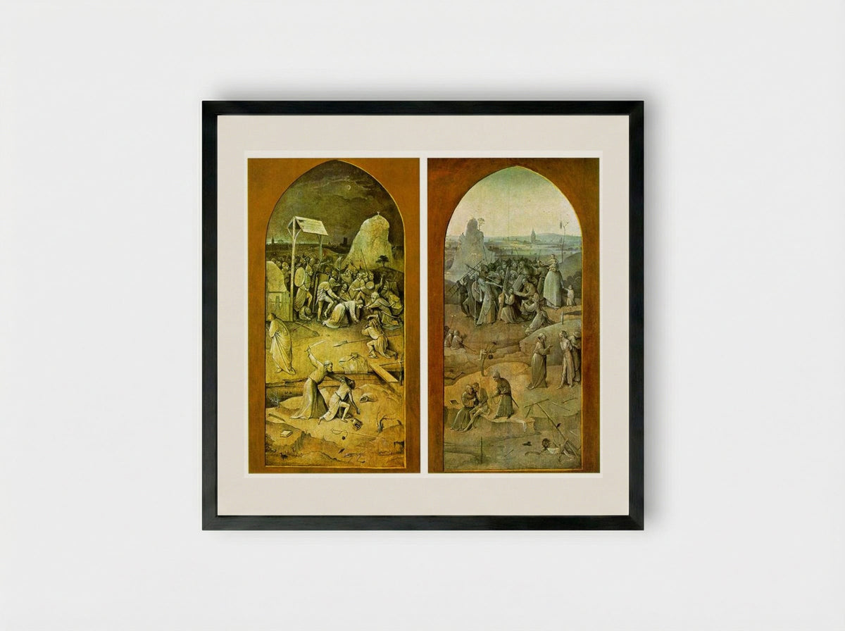 Triptych of the Temptation of St Anthony (Exterior Panels) - Hieronymus Bosch - Framed Print Black