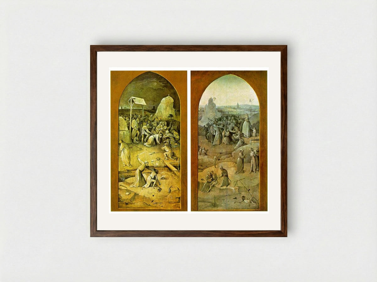 Triptych of the Temptation of St Anthony (Exterior Panels) - Hieronymus Bosch - Framed Print Dark Wood