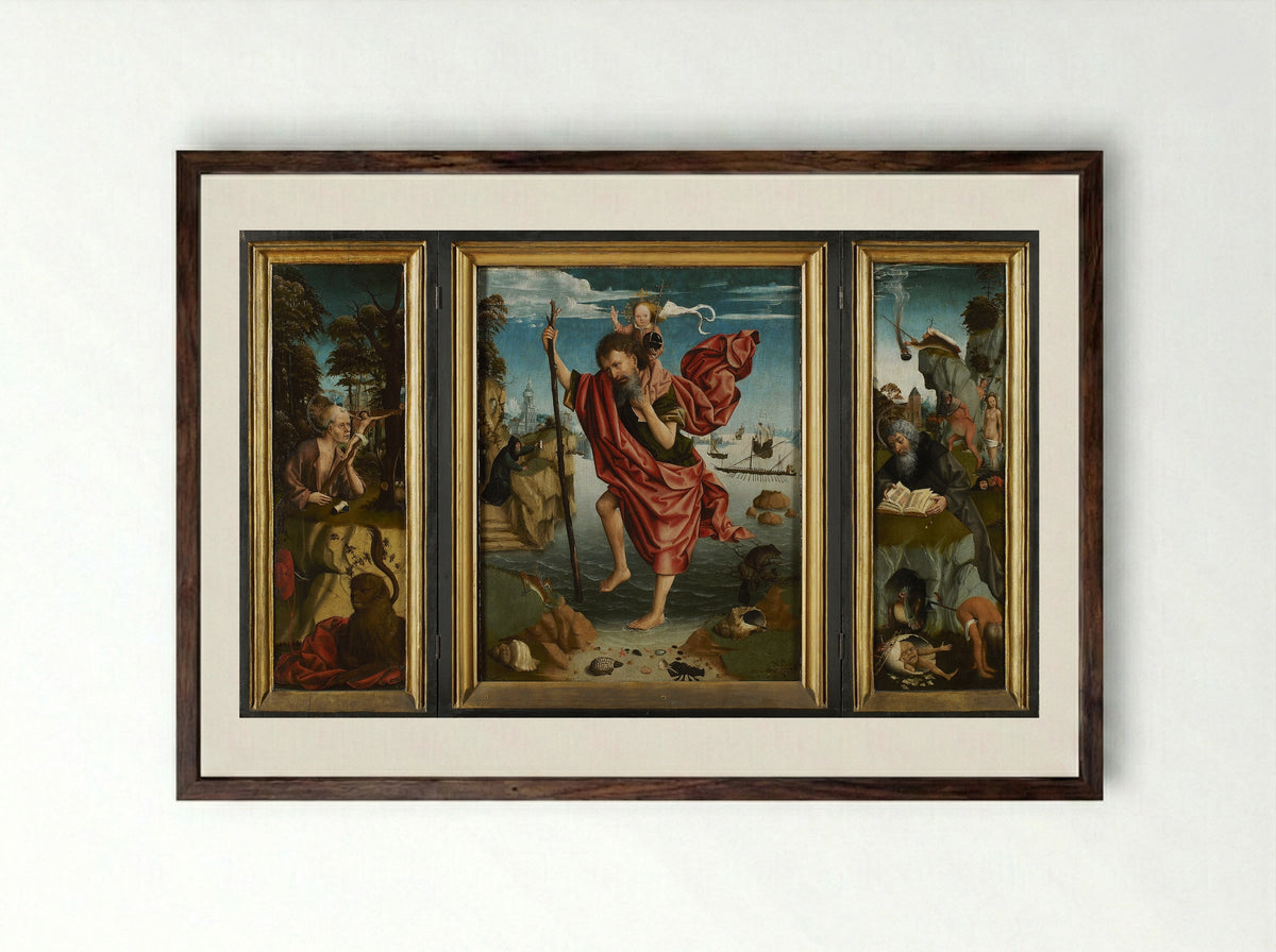 Triptych with Saint Christopher - Master of the Magdalen Legend - Framed Print Dark Wood
