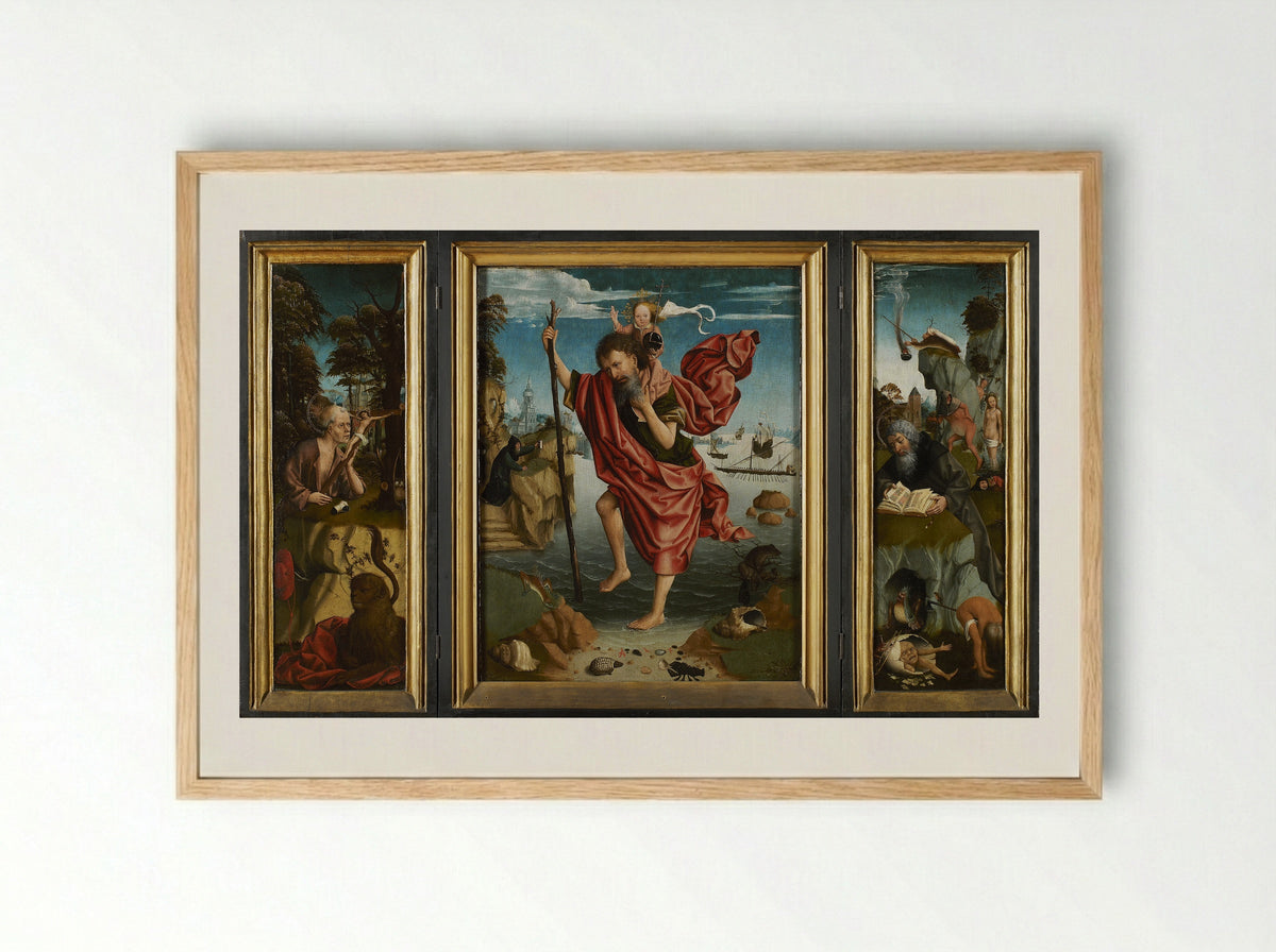 Triptych with Saint Christopher - Master of the Magdalen Legend - Framed Print Wood