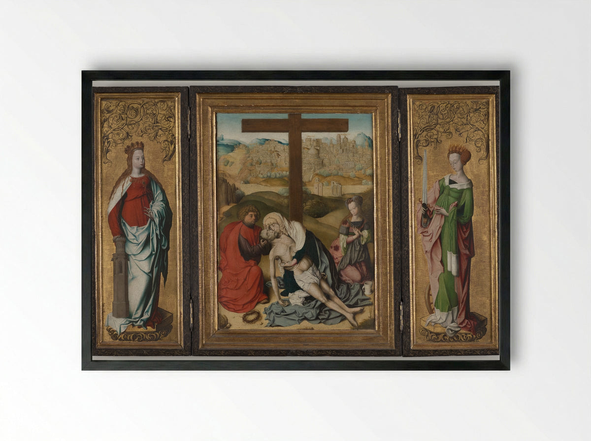 Triptych with The Lamentation of Christ - Master of the Krainburg Altar - Framed Print Black