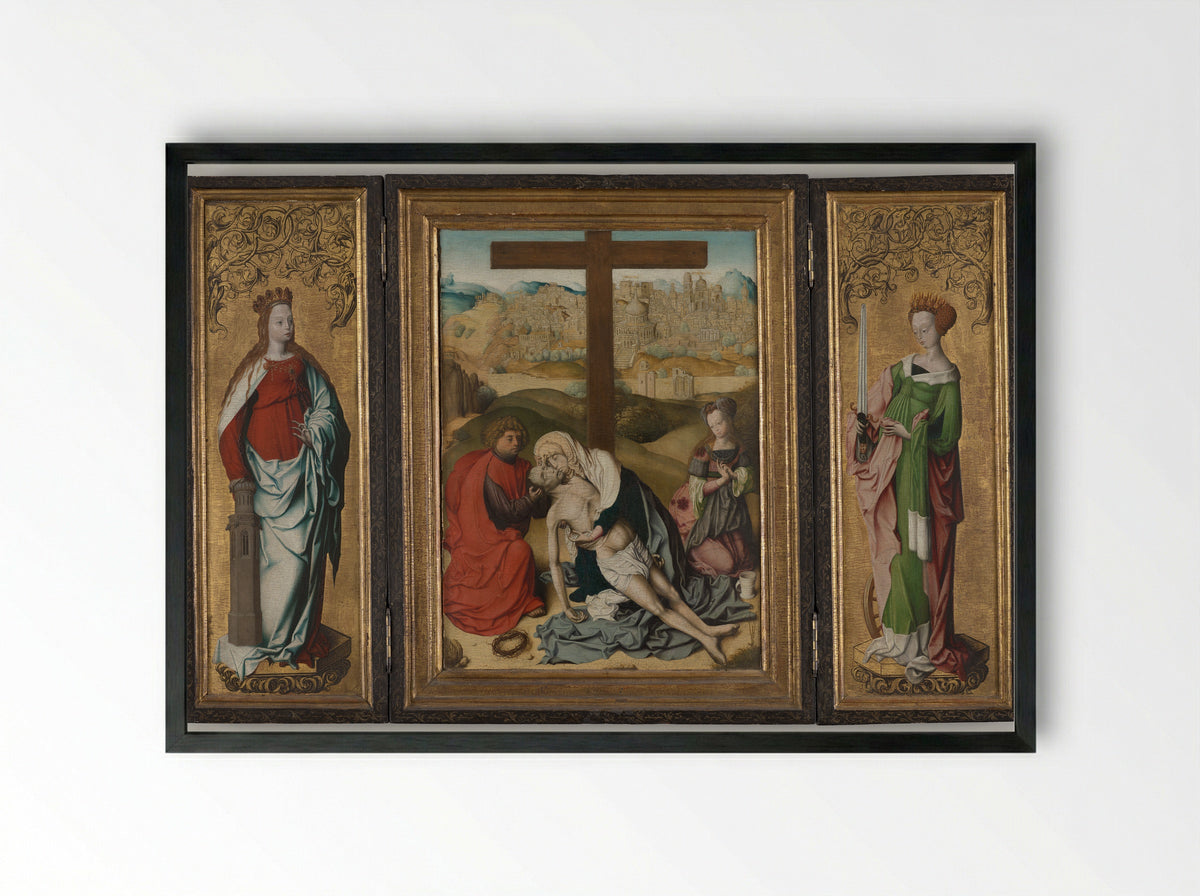 Triptych with The Lamentation of Christ - Master of the Krainburg Altar - Framed Print Black