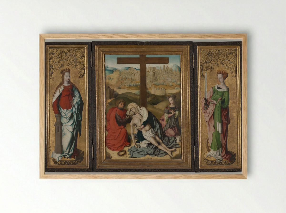 Triptych with The Lamentation of Christ - Master of the Krainburg Altar - Framed Print Wood