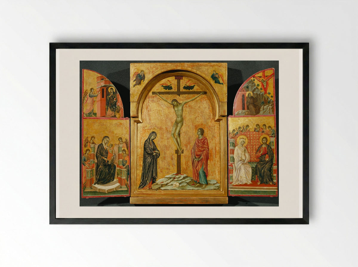 Triptych with the Crucifixion - Duccio di Buoninsegna - Framed Print Black