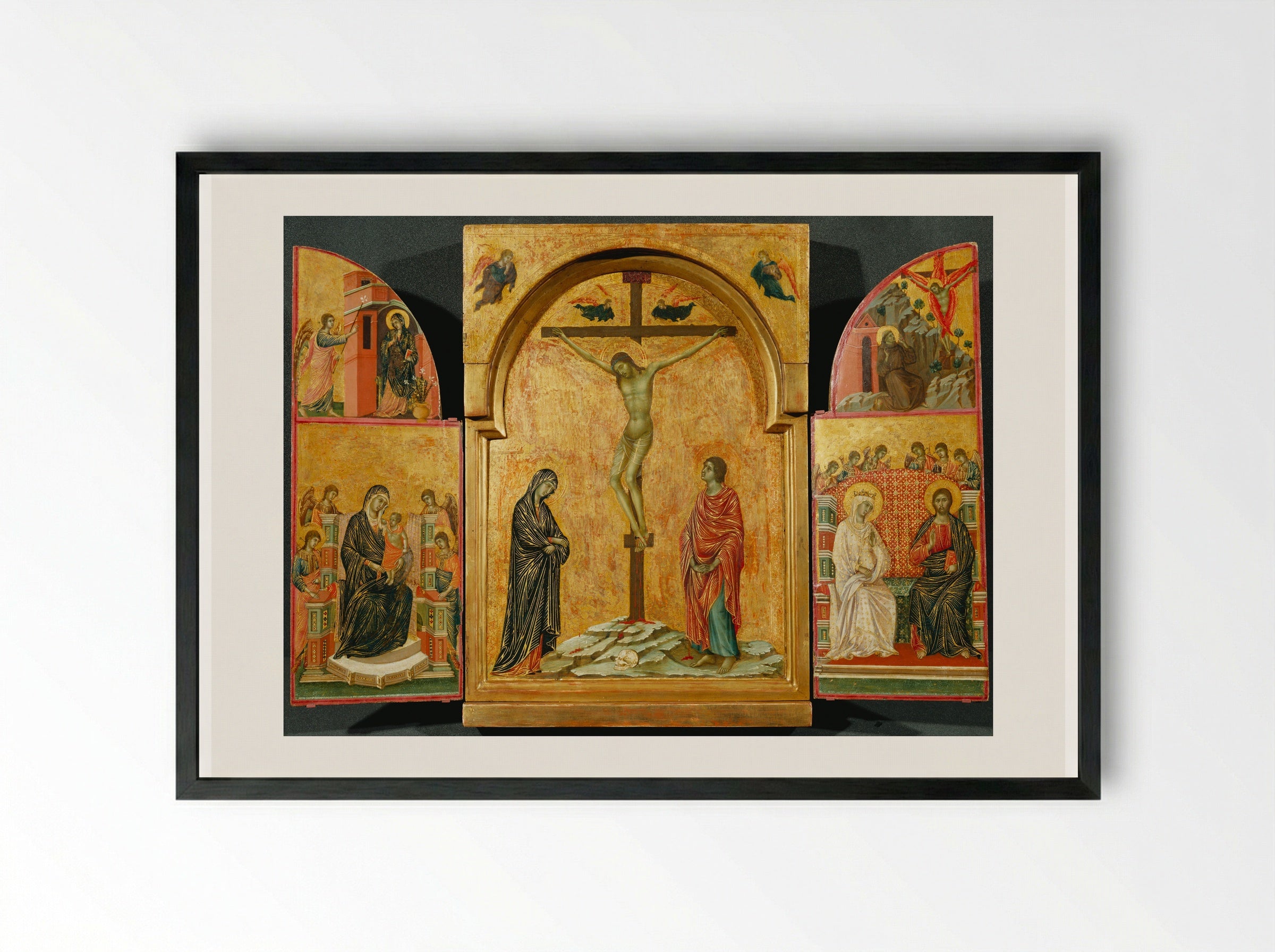Triptych with the Crucifixion - Duccio di Buoninsegna - Framed Print Black