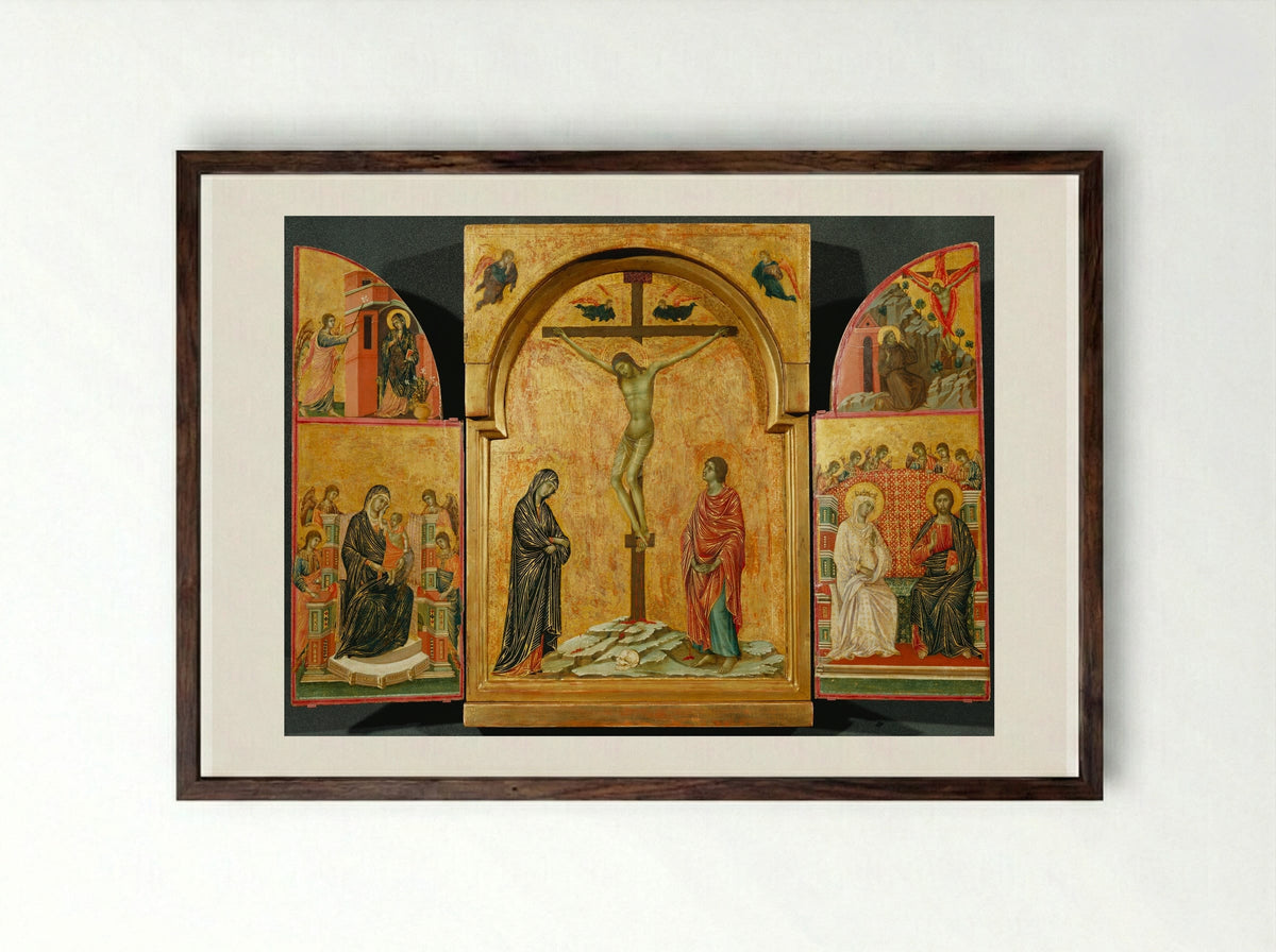 Triptych with the Crucifixion - Duccio di Buoninsegna - Framed Print Dark Wood