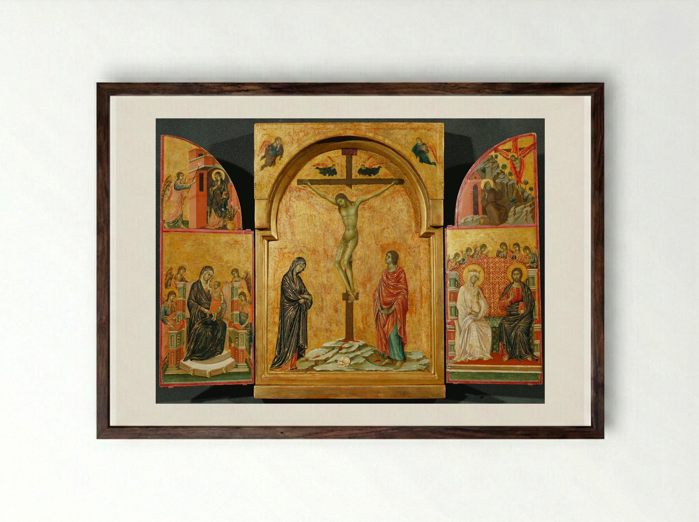 Triptych with the Crucifixion - Duccio di Buoninsegna - Framed Print Dark Wood