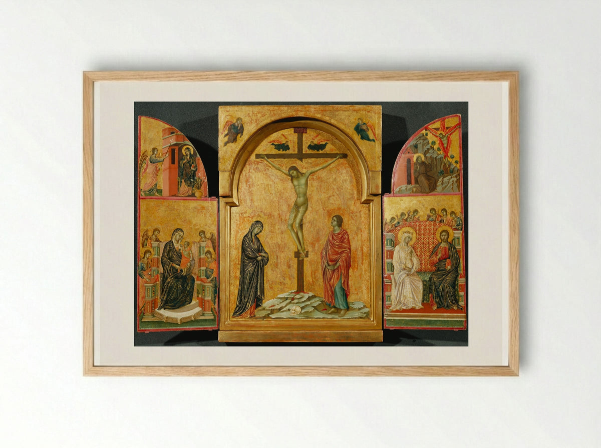 Triptych with the Crucifixion - Duccio di Buoninsegna - Framed Print Wood