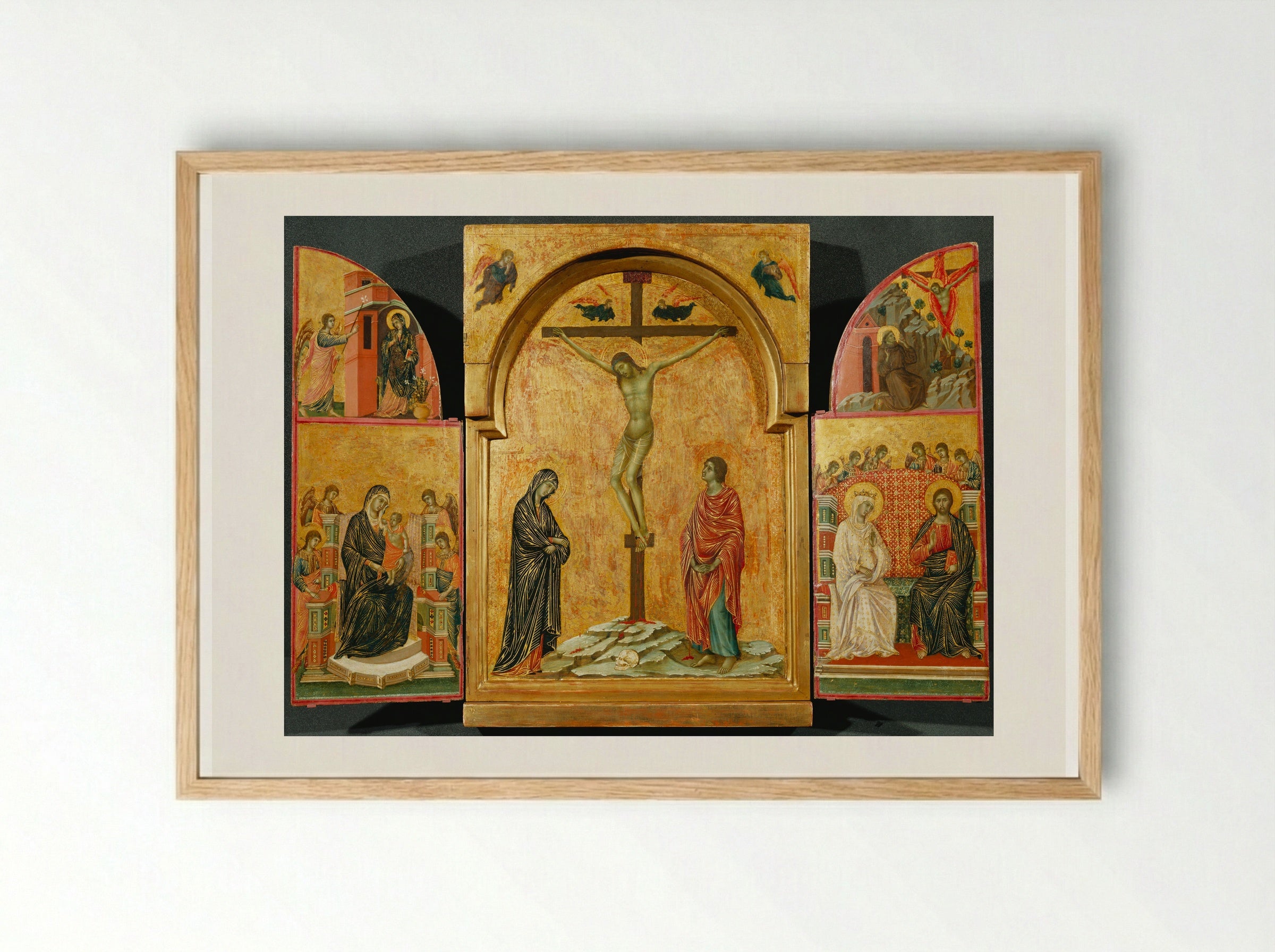 Triptych with the Crucifixion - Duccio di Buoninsegna - Framed Print Wood