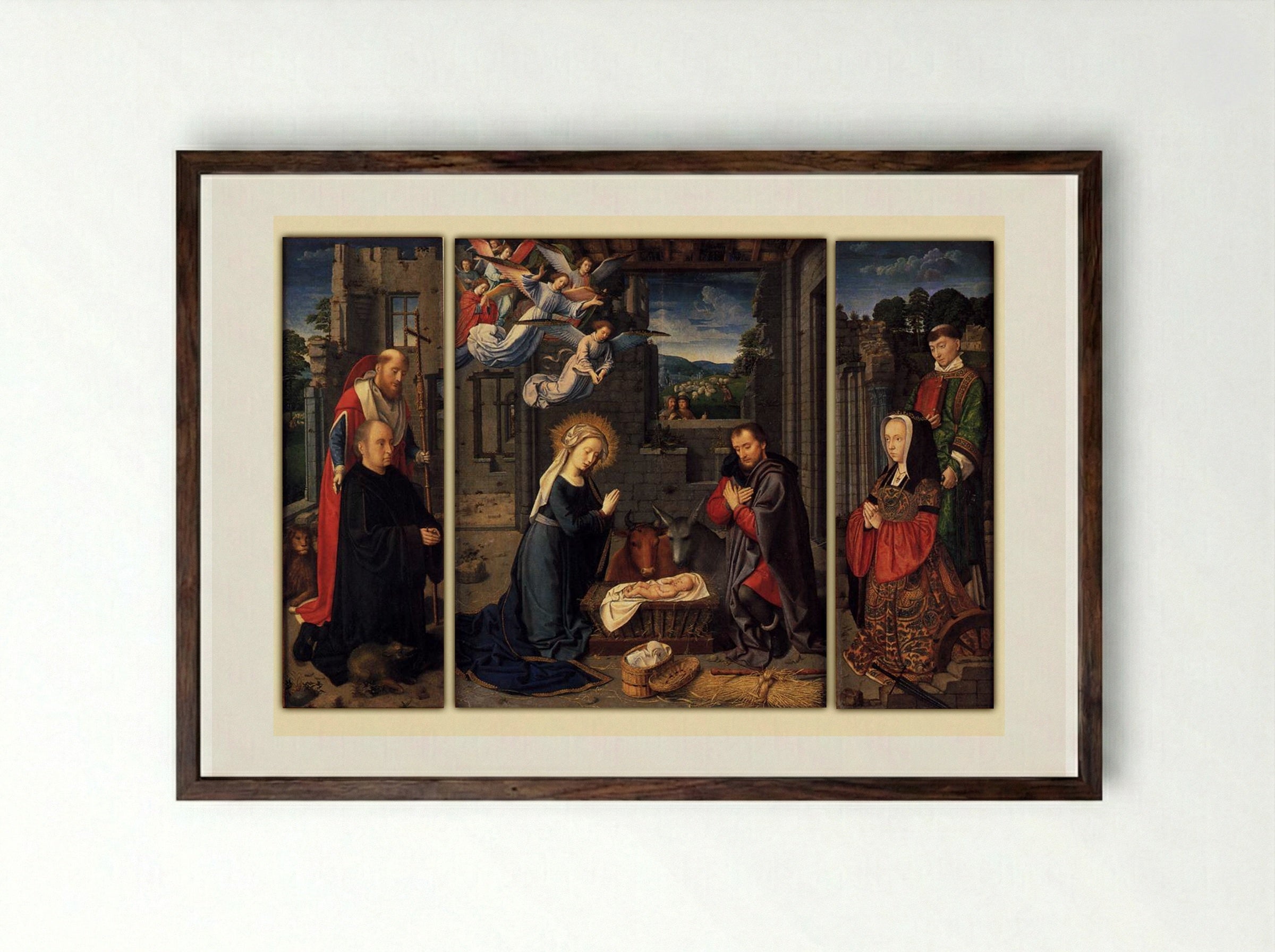 Triptych with the Nativity - Gerard David - Framed Print Dark Wood