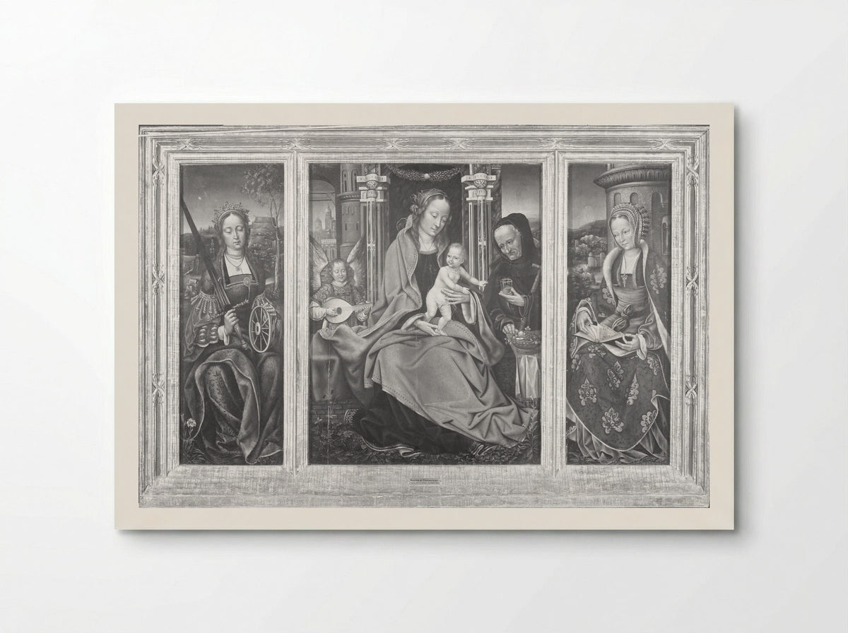 Triptych with the Virgin and Child, Saint Barbara, and Saint Catherine - Master of Frankfurt - Poster