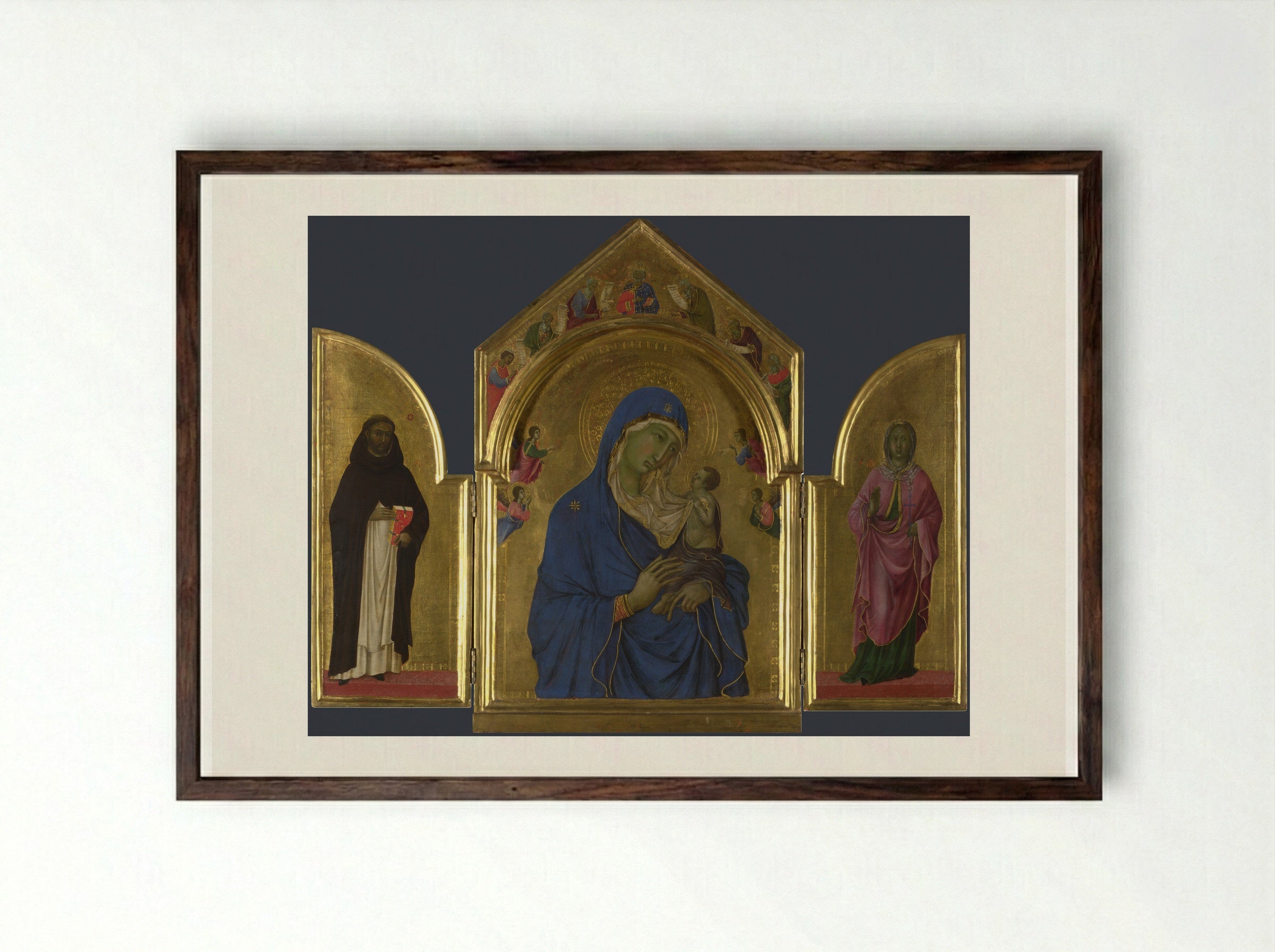 Triptych with the Virgin and Child - Duccio di Buoninsegna - Framed Print Dark Wood