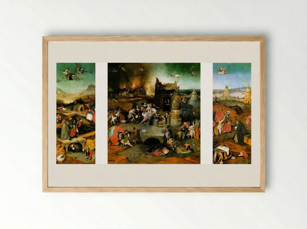 Triptych: The Temptation of St. Anthony - Hieronymus Bosch - Framed Print Wood