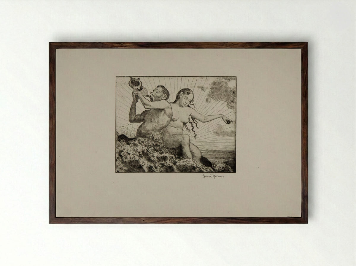 Triton Couple II (Miracle of the Sea) - Hans Thoma - Framed Print Dark Wood