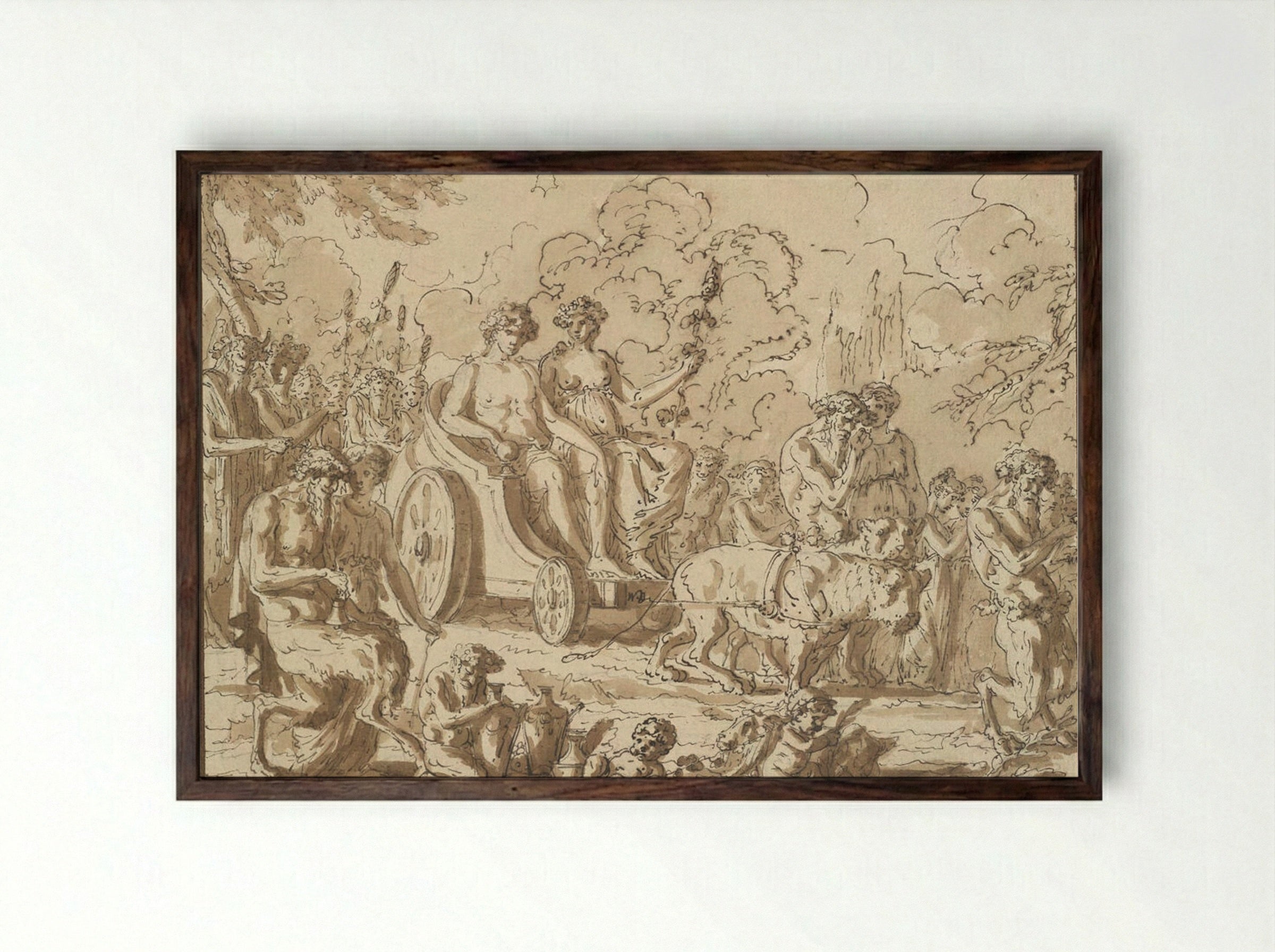 Triumph of Bacchus and Ariadne - Louis-Félix de La Rue - Framed Print Dark Wood