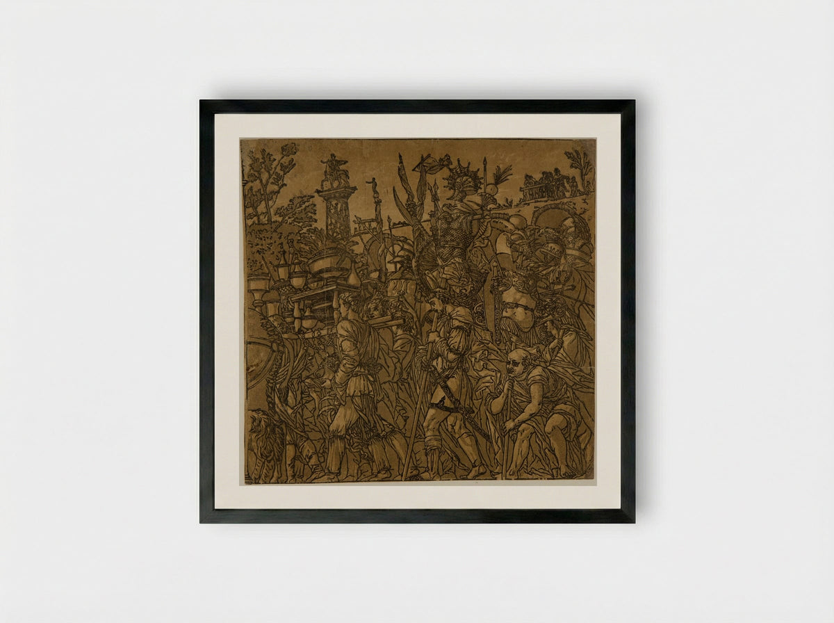 Triumph with Men Carrying Vases and Trophies - Andrea Andreani - Framed Print Black
