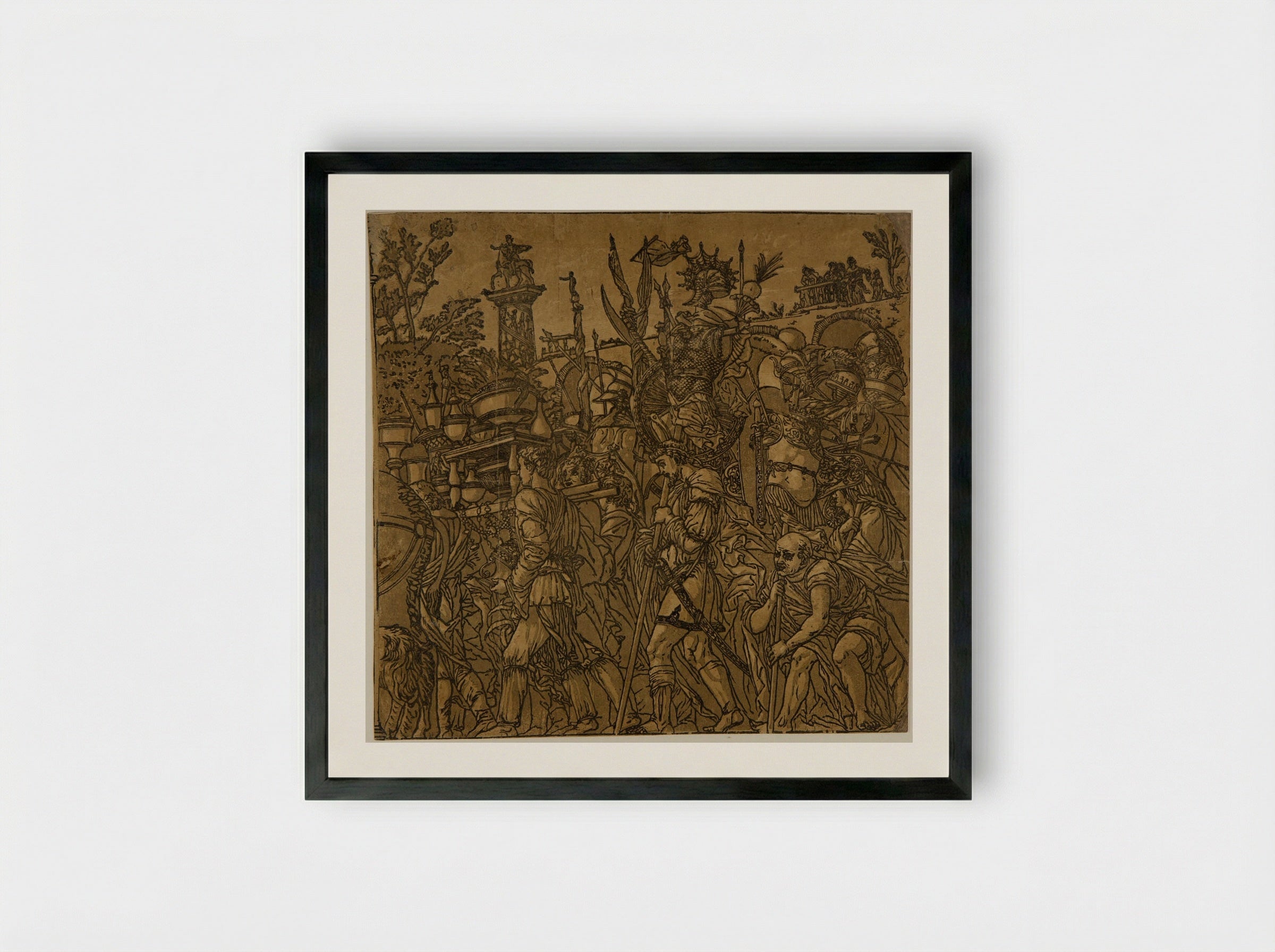 Triumph with Men Carrying Vases and Trophies - Andrea Andreani - Framed Print Black