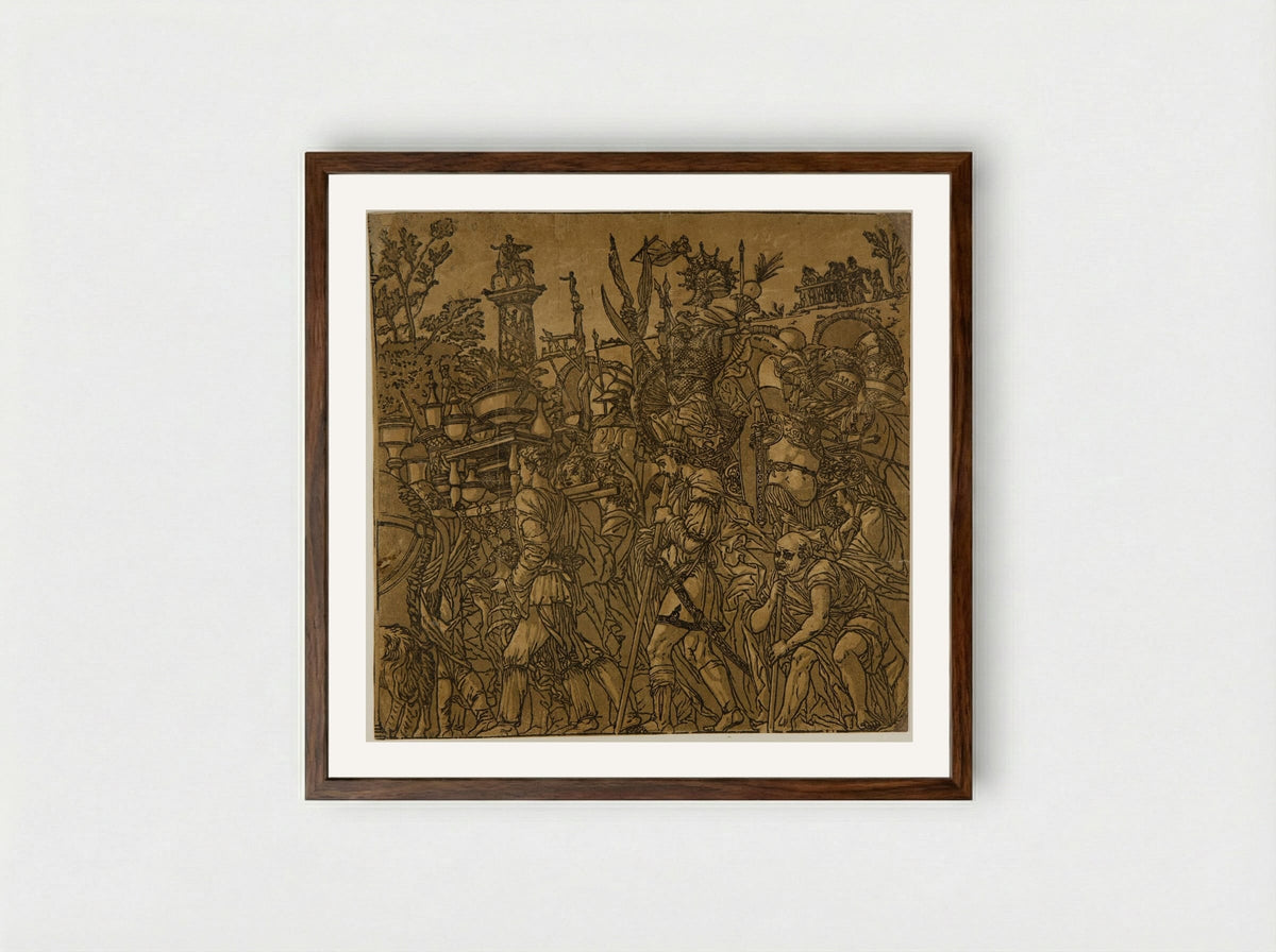 Triumph with Men Carrying Vases and Trophies - Andrea Andreani - Framed Print Dark Wood
