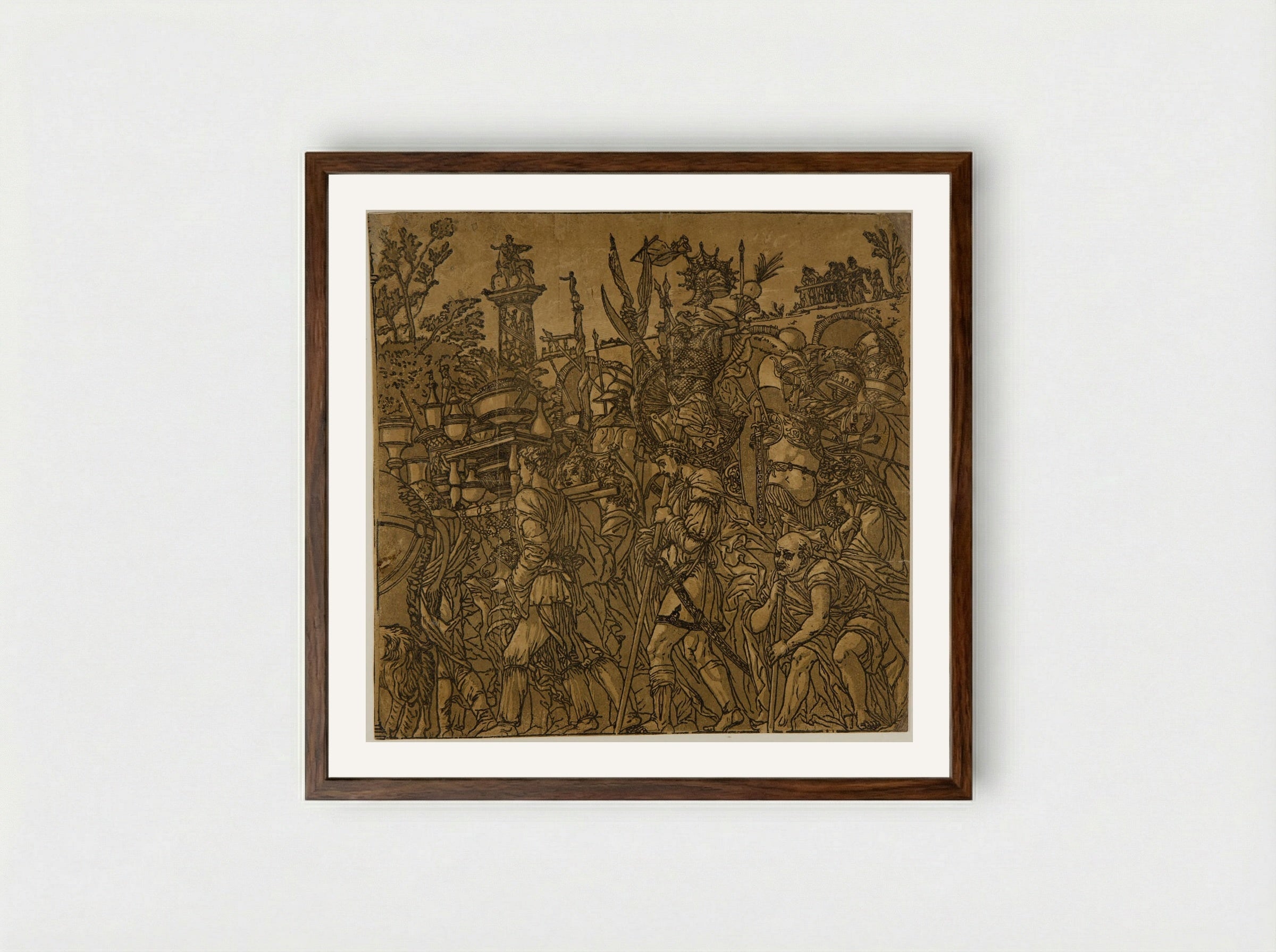 Triumph with Men Carrying Vases and Trophies - Andrea Andreani - Framed Print Dark Wood