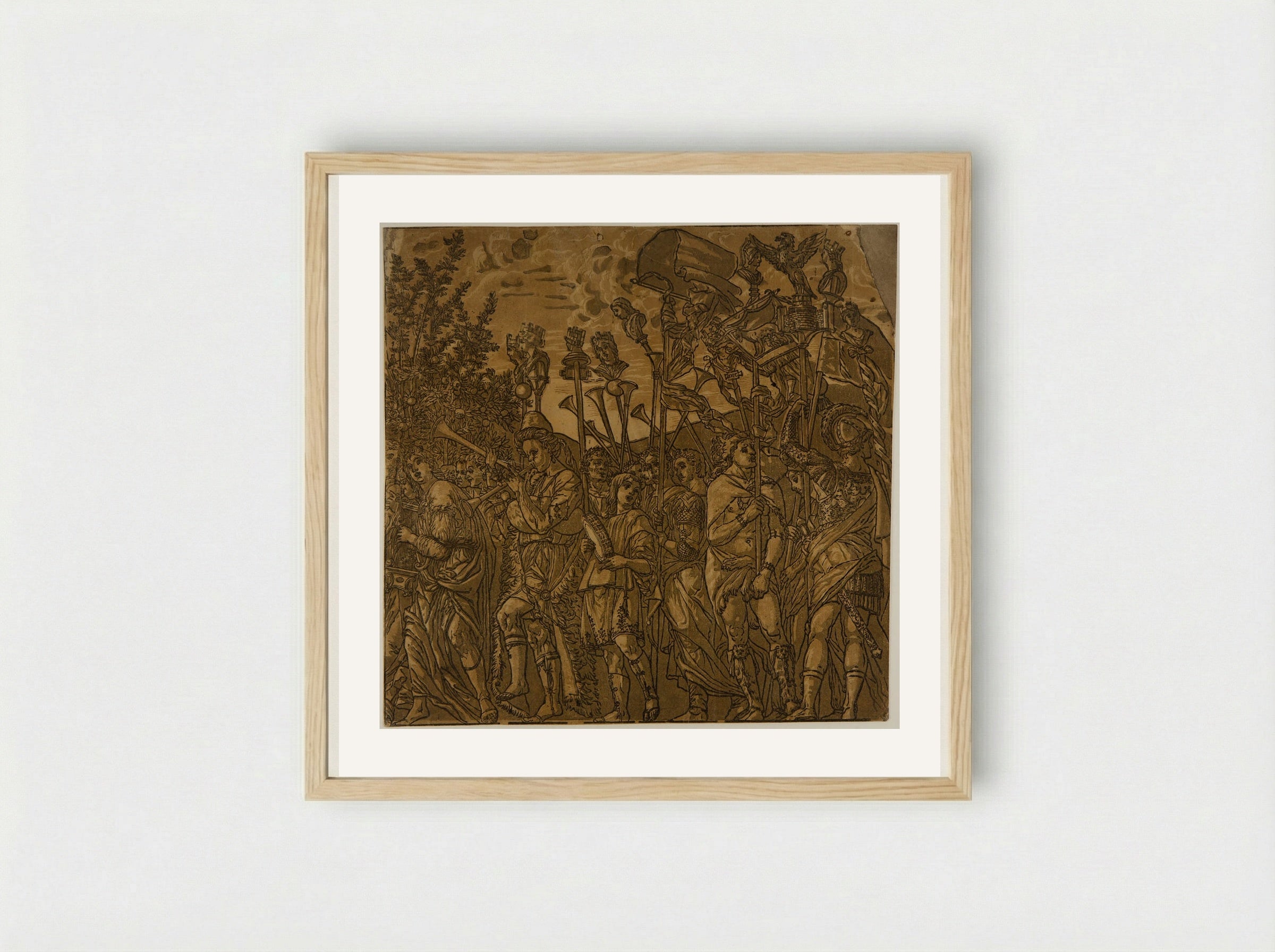 Triumph with Musicians and Soldiers Carrying Banners - Andrea Andreani - Framed Print Wood