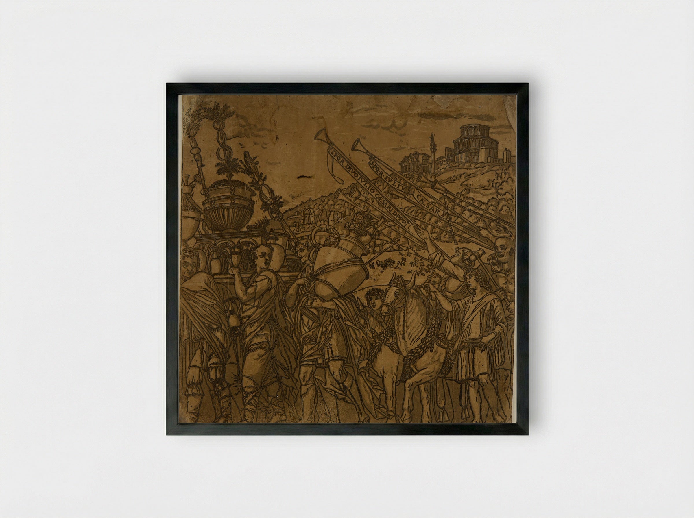 Triumph with Sacrificial Bulls and Musicians - Andrea Andreani - Framed Print Black