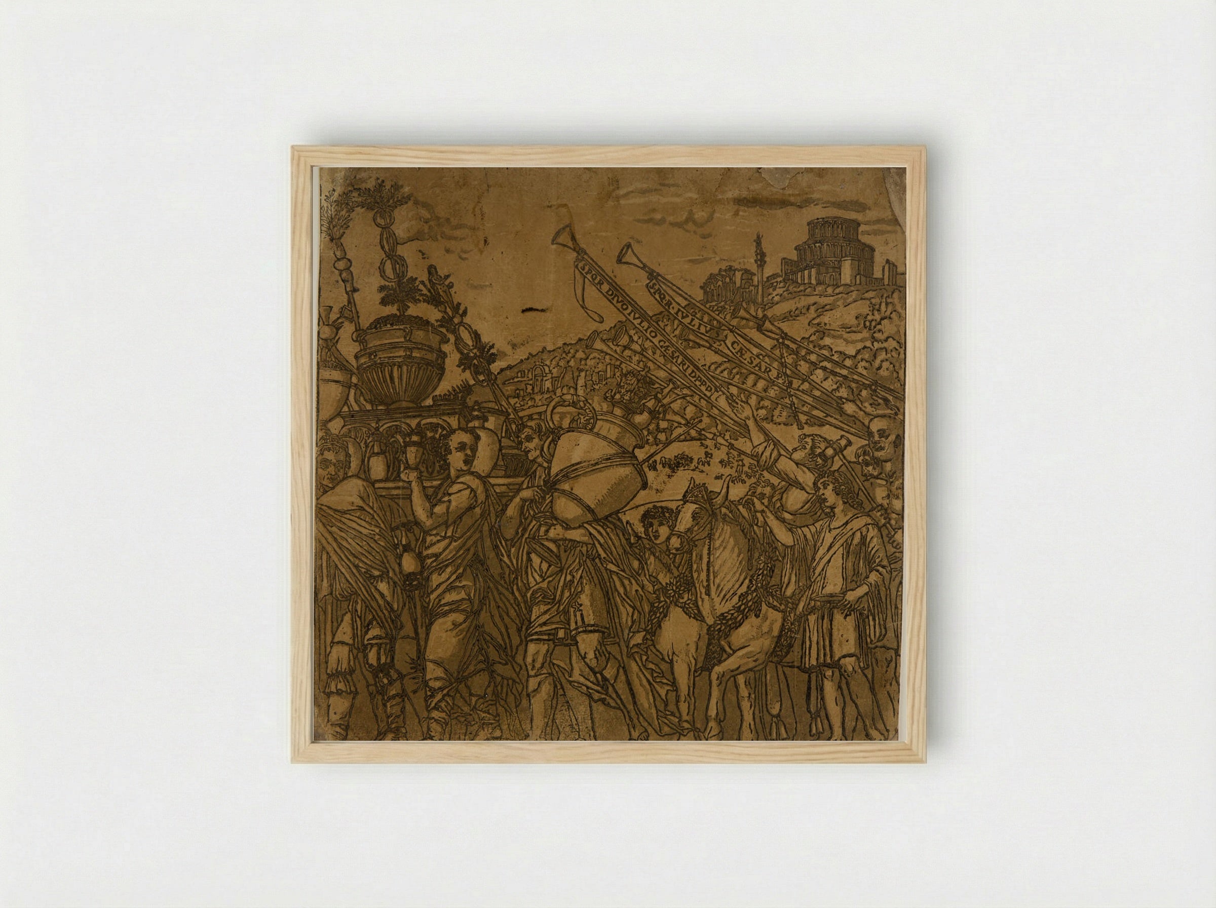 Triumph with Sacrificial Bulls and Musicians - Andrea Andreani - Framed Print Wood