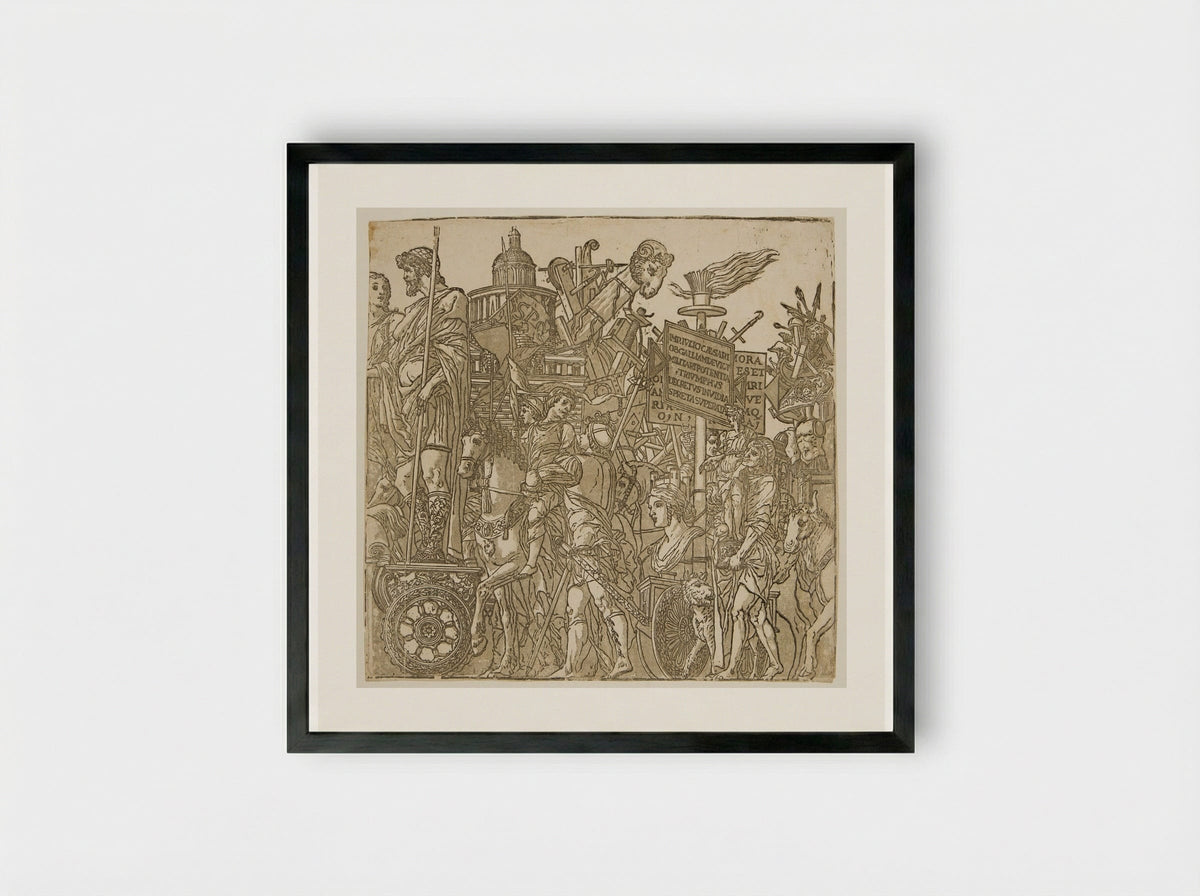 Triumph with a Chariot and Men Carrying a Statue - Andrea Andreani - Framed Print Black