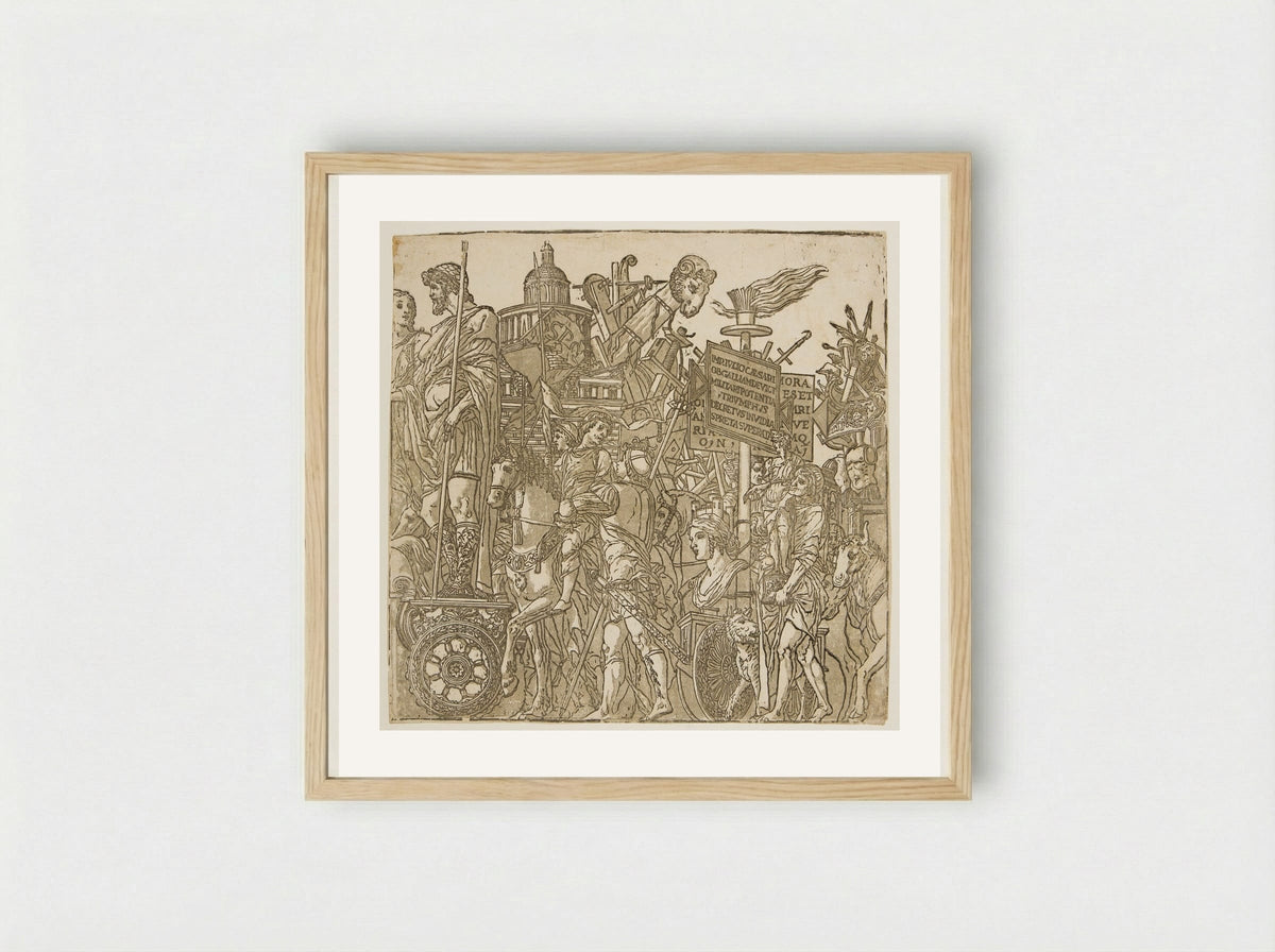 Triumph with a Chariot and Men Carrying a Statue - Andrea Andreani - Framed Print Wood
