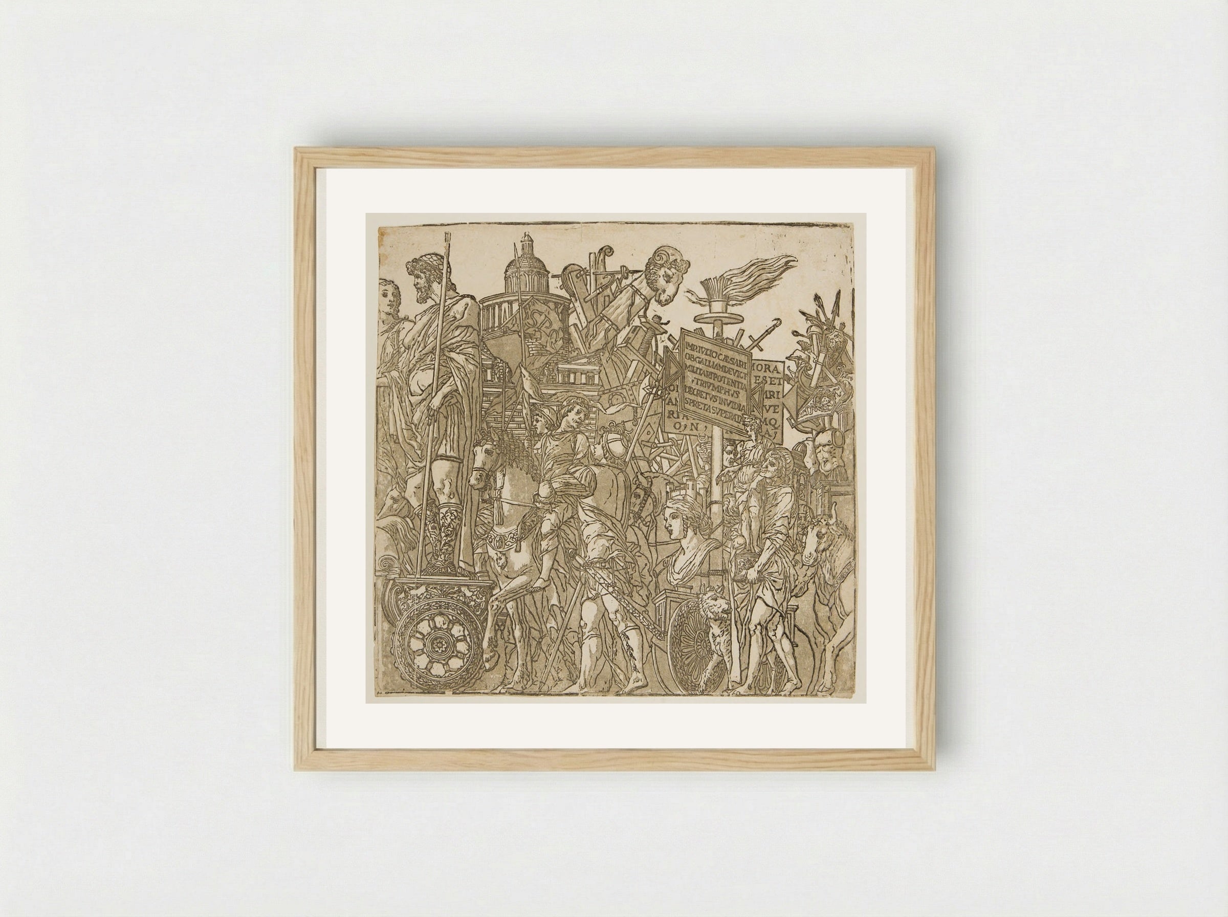 Triumph with a Chariot and Men Carrying a Statue - Andrea Andreani - Framed Print Wood