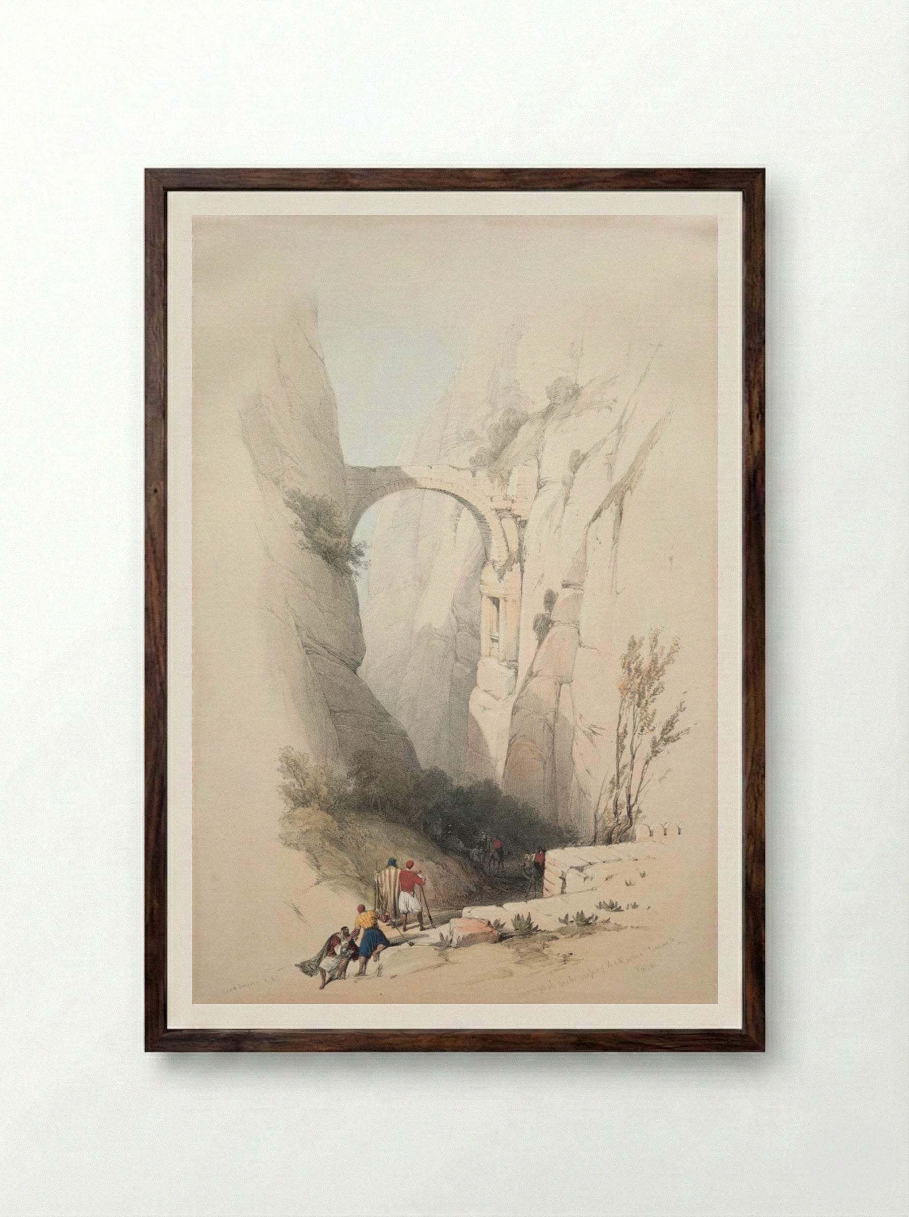 Triumphal Arch Crossing the Ravine Leading to Petra - David Roberts - Framed Print Dark Wood