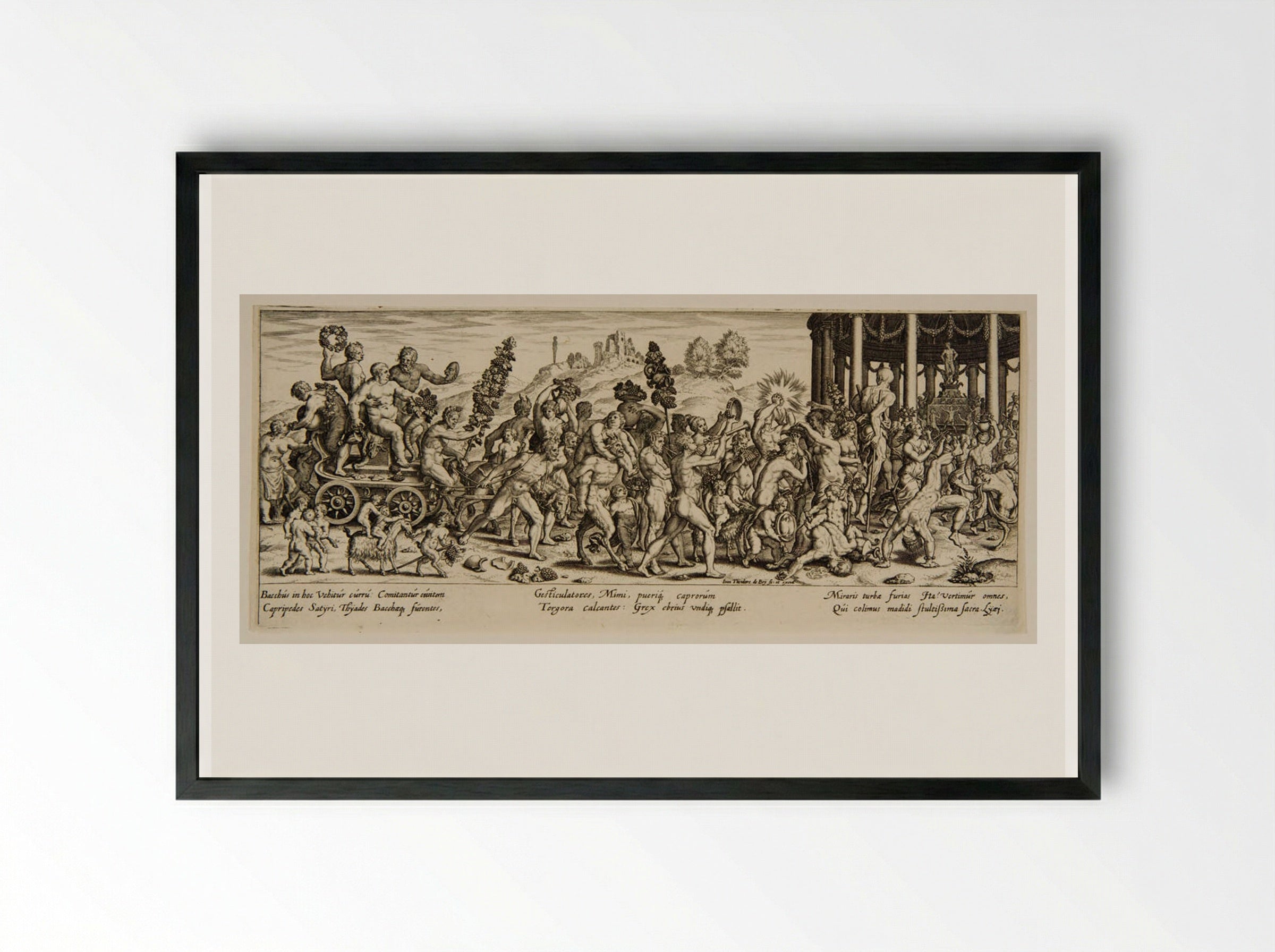 Triumphal Procession of Bacchus - Johann Theodor de Bry - Framed Print Black