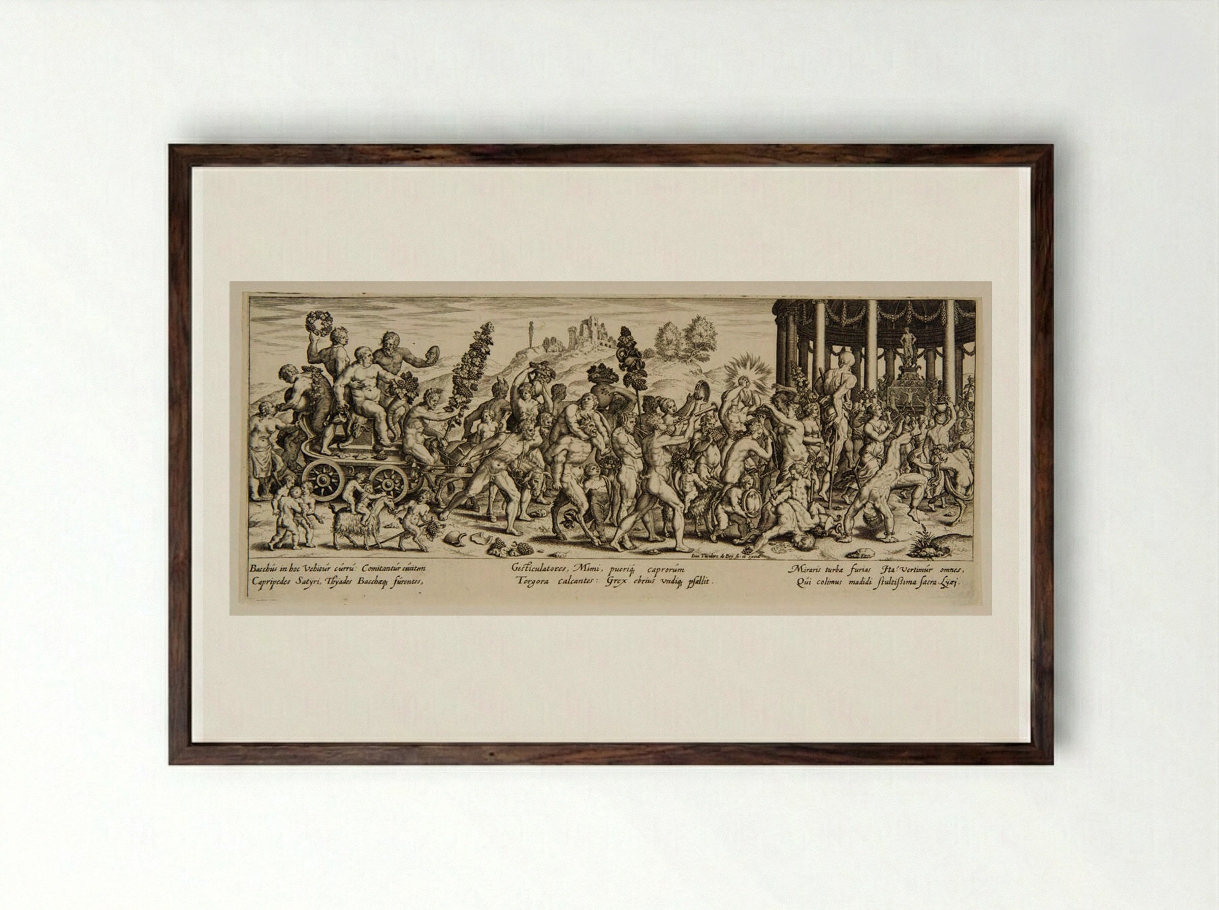 Triumphal Procession of Bacchus - Johann Theodor de Bry - Framed Print Dark Wood