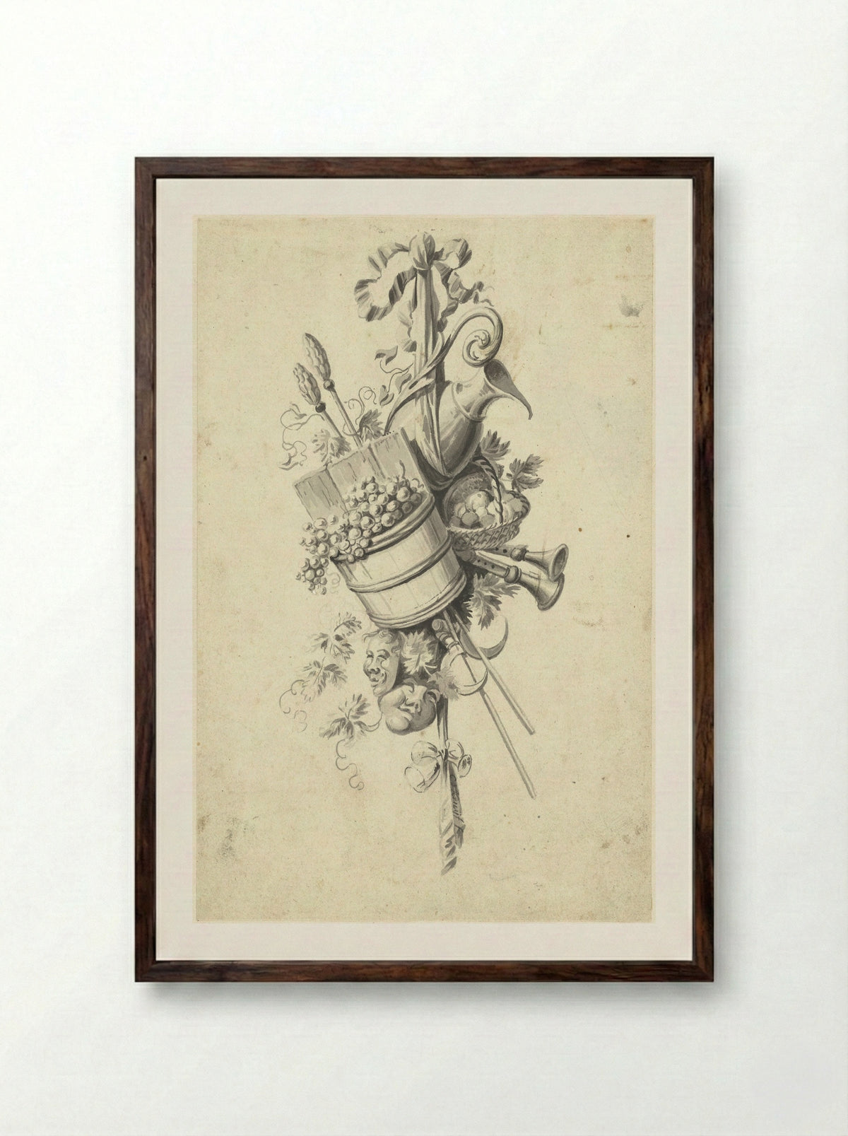 Trofee met attributen van de wijnoogst - Cornelis de Kruyff - Framed Print Dark Wood