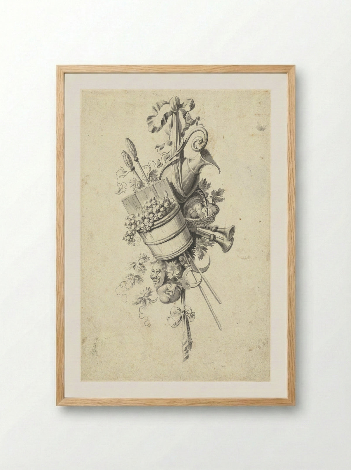 Trofee met attributen van de wijnoogst - Cornelis de Kruyff - Framed Print Wood