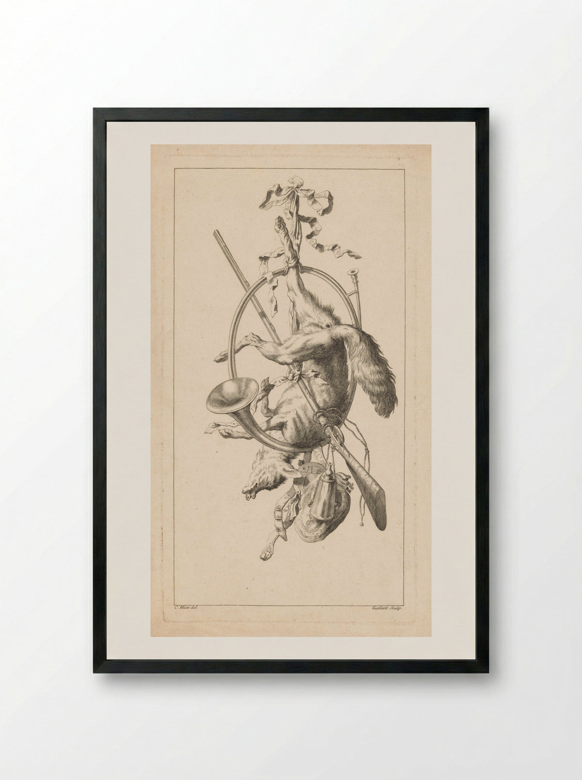 Trofee met vos en jachthoorn - Jacques Chéreau - Framed Print Black