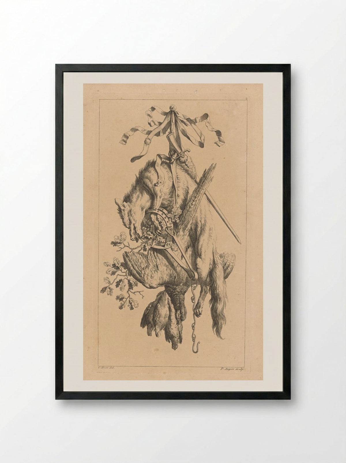 Trofee met vos en vogels - François Vivares - Framed Print Black