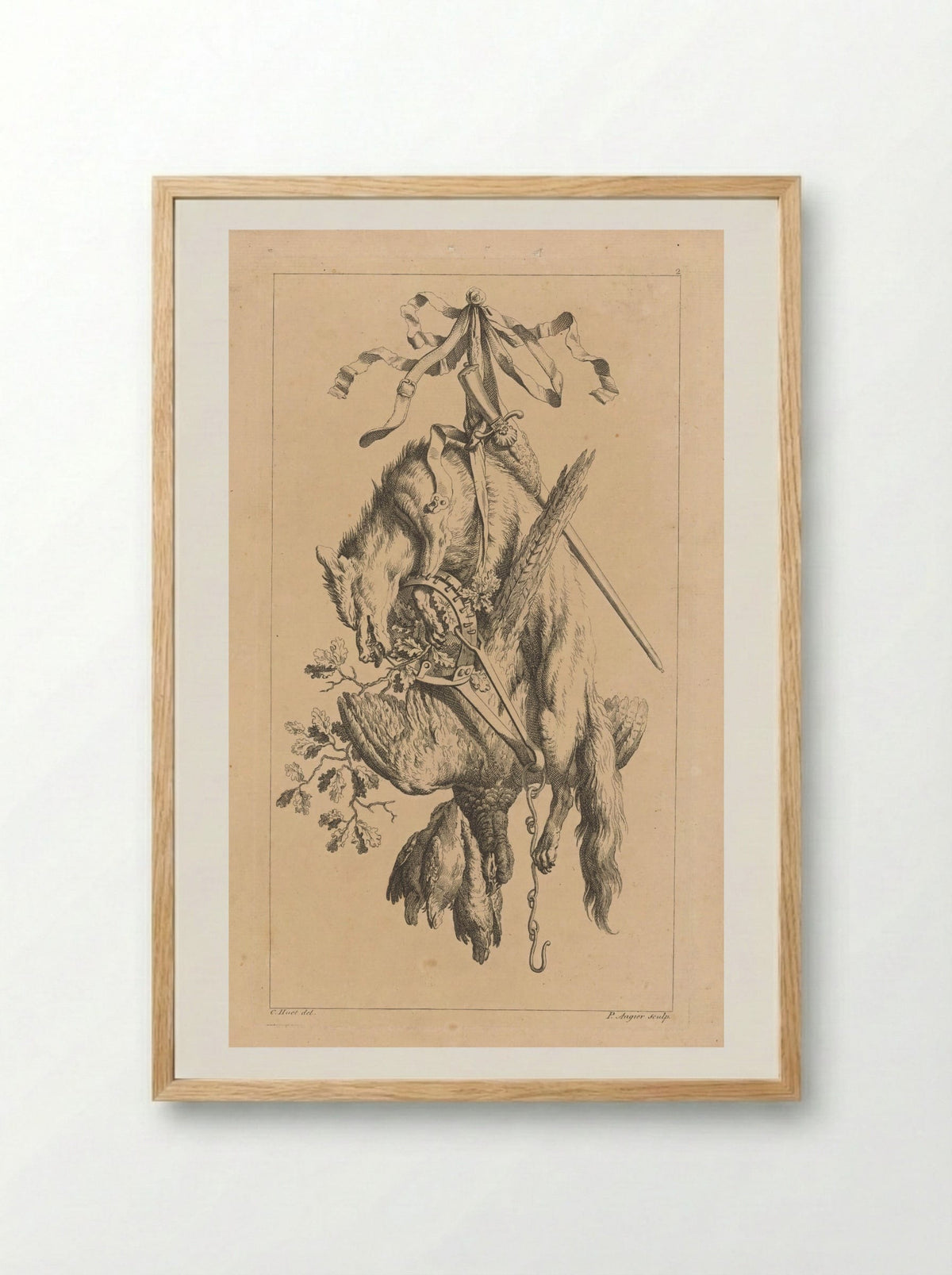 Trofee met vos en vogels - François Vivares - Framed Print Wood
