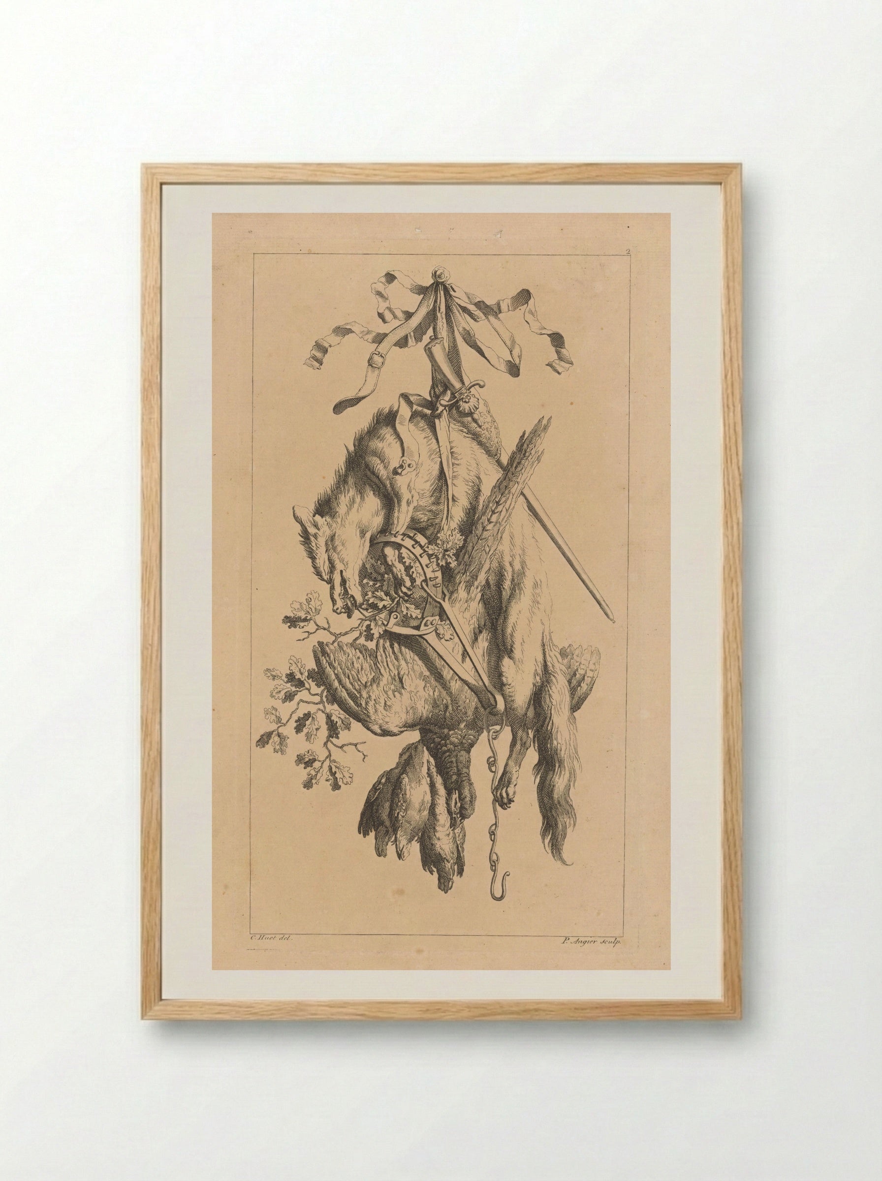 Trofee met vos en vogels - François Vivares - Framed Print Wood