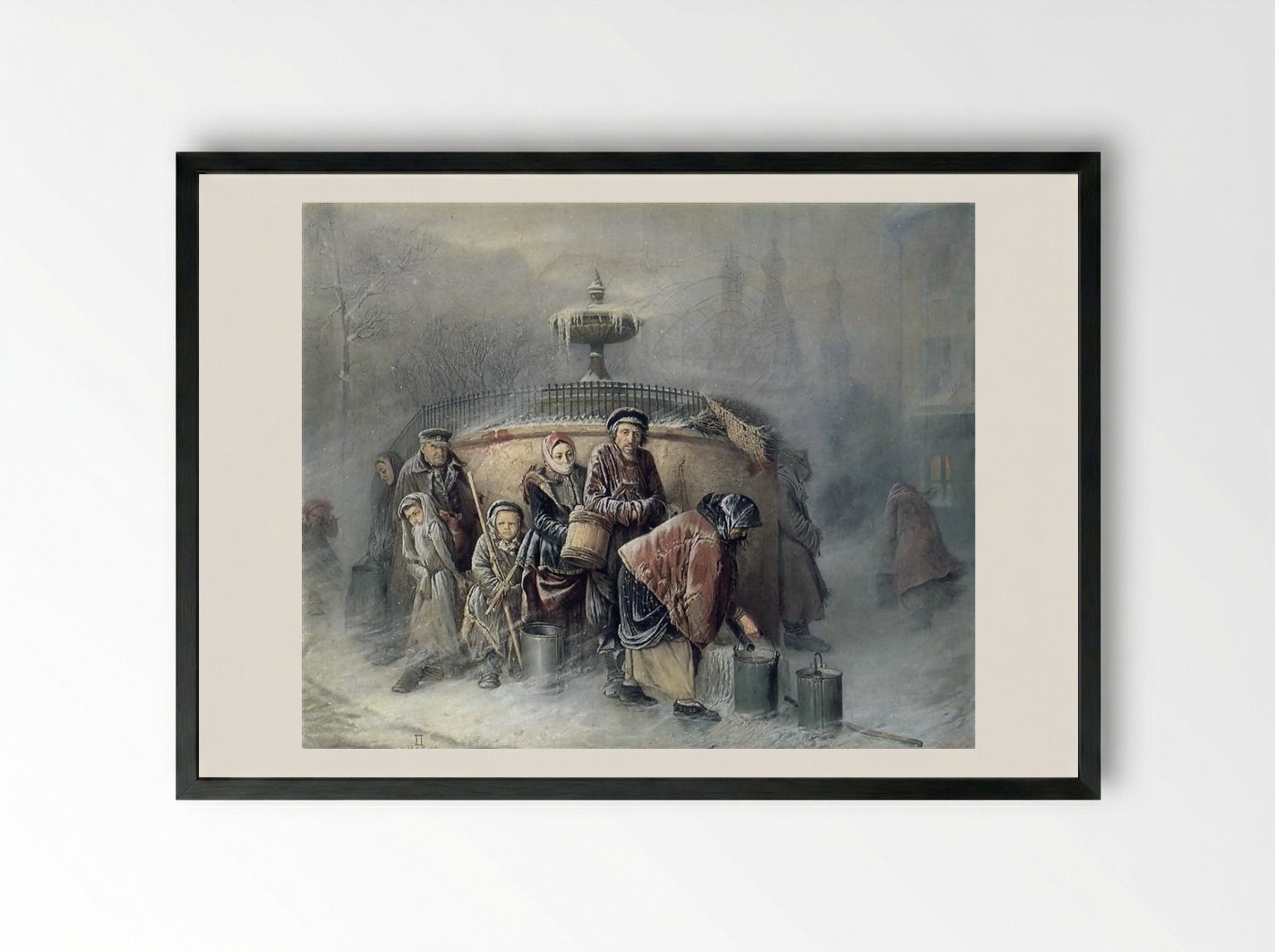 Troika (Apprentices Fetching Water) - Vasily Perov - Framed Print Black