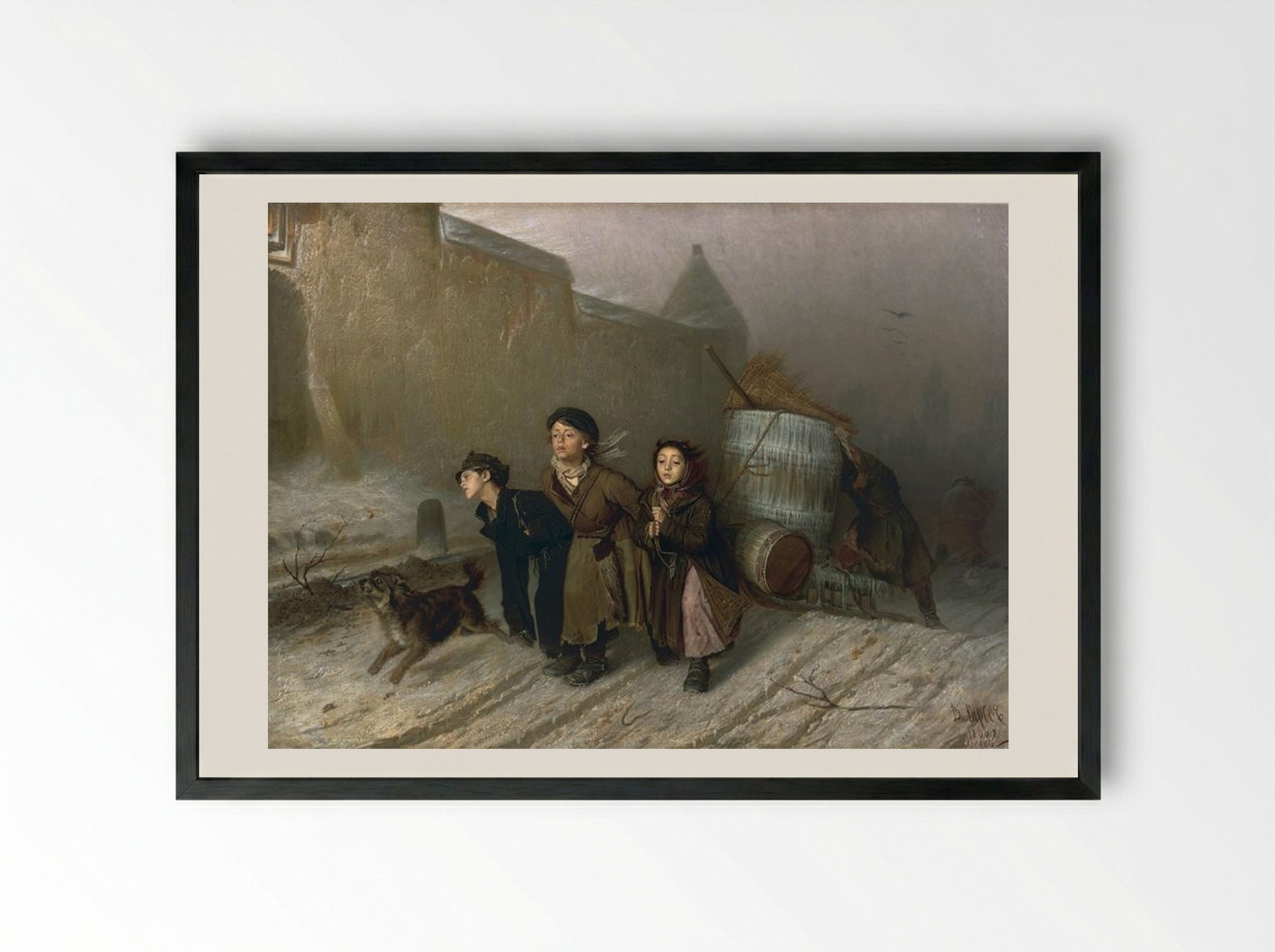 Troika. Apprentice Workmen Carrying Water - Vasily Perov - Framed Print Black