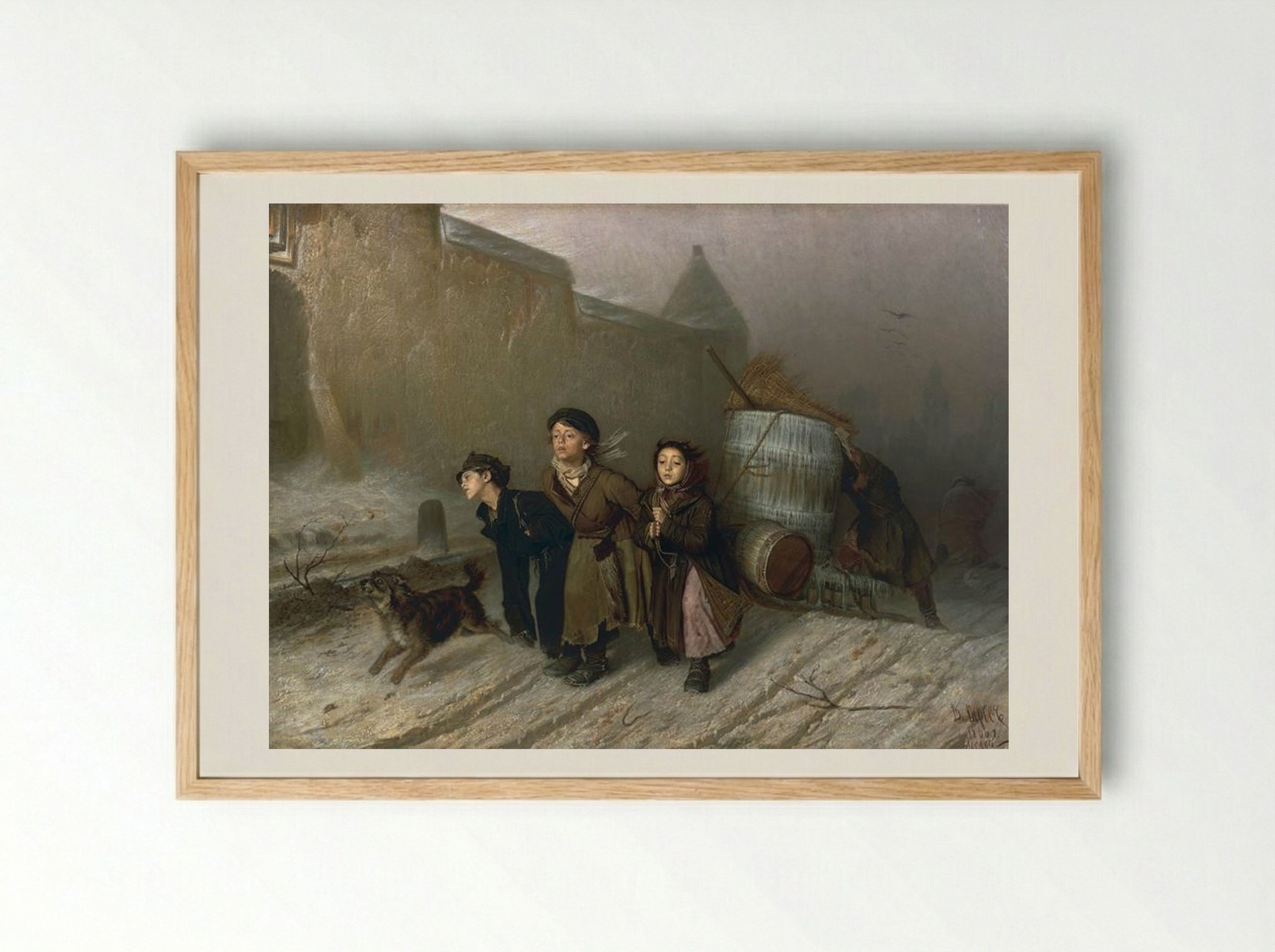 Troika. Apprentice Workmen Carrying Water - Vasily Perov - Framed Print Wood