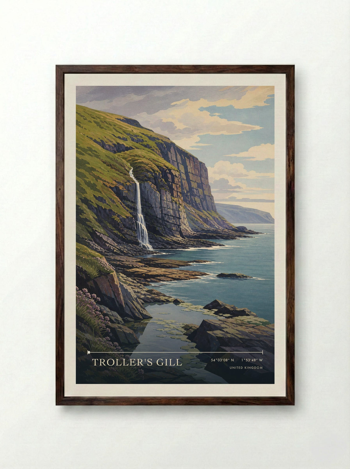Troller's Gill United Kingdom Travel Poster - Framed Print Dark Wood