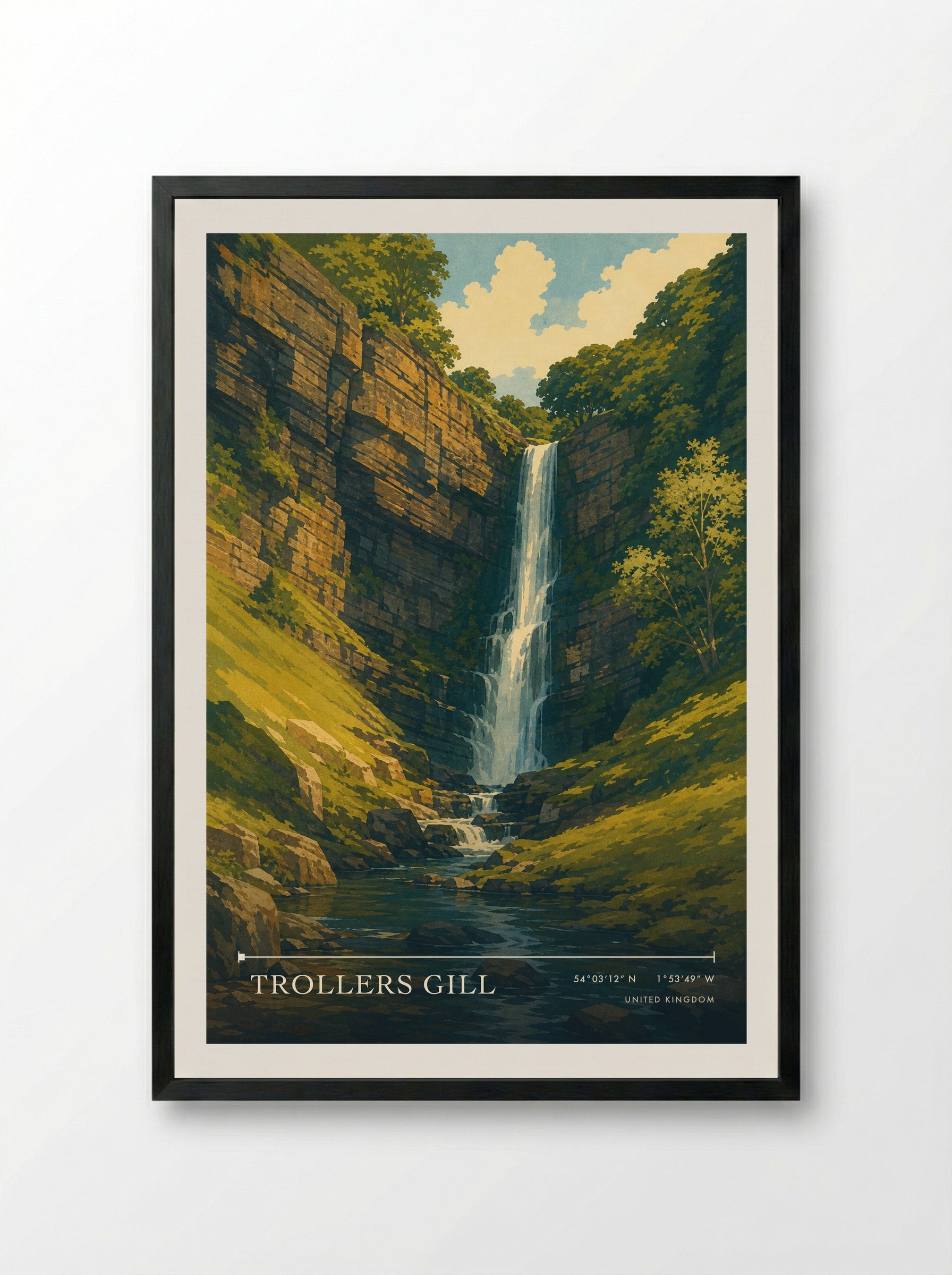 Trollers Gill United Kingdom Travel Poster - Framed Print Black