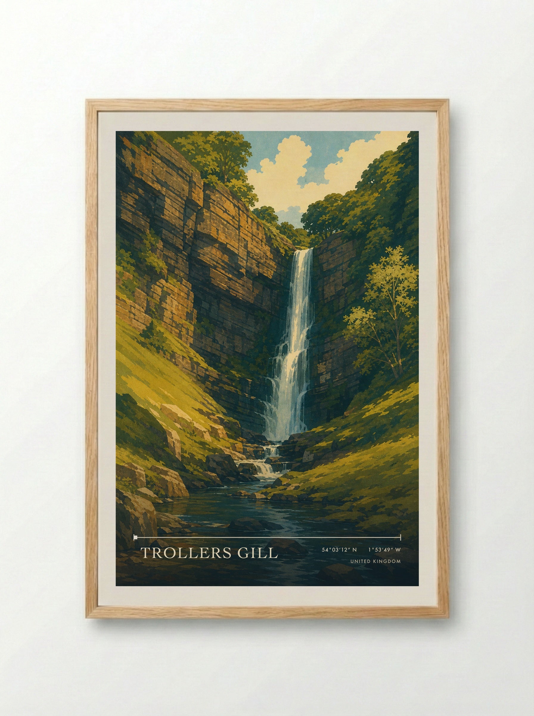 Trollers Gill United Kingdom Travel Poster - Framed Print Wood